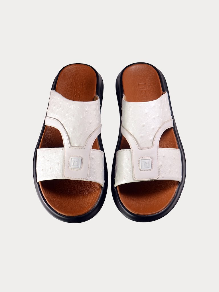 Barjeel Uno B197073 Croco Embossed Logo Arabic Sandals #color_White