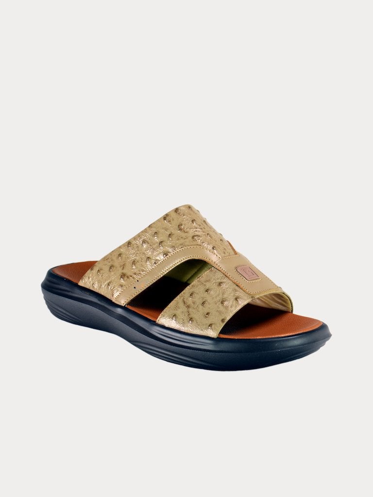 Barjeel Uno B197073 Croco Embossed Logo Arabic Sandals #color_Beige