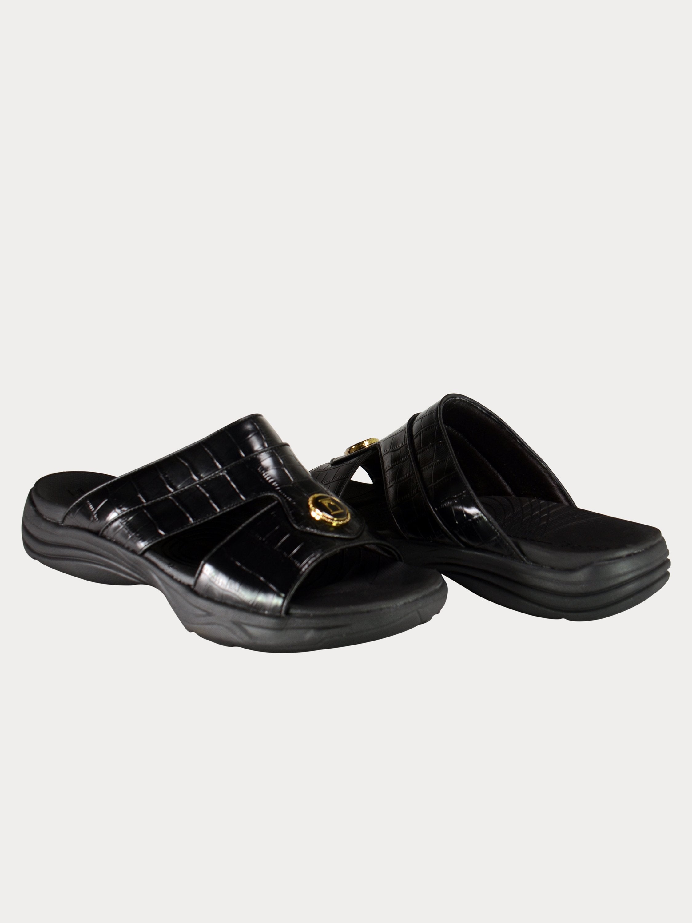 Barjeel Uno D197123 Croco Round Buckle Arabic Sandals #color_Black