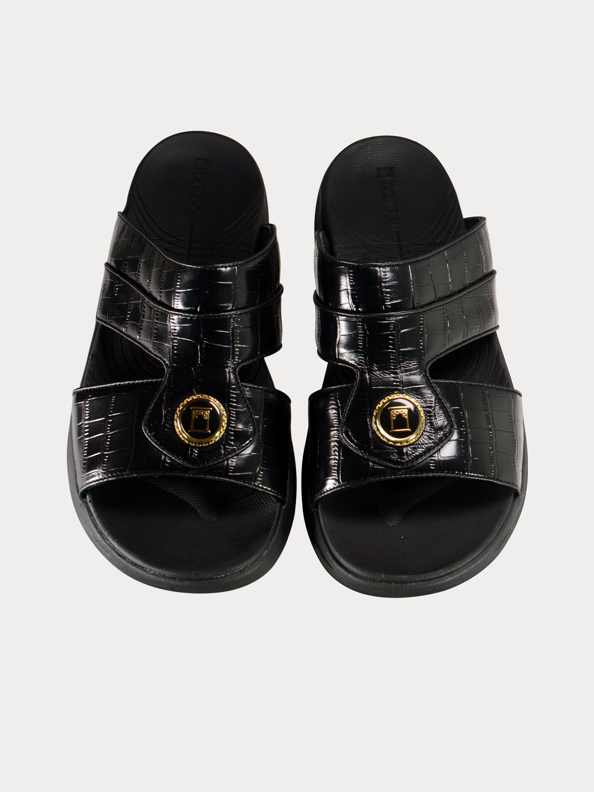 Barjeel Uno D197123 Croco Round Buckle Arabic Sandals #color_Black