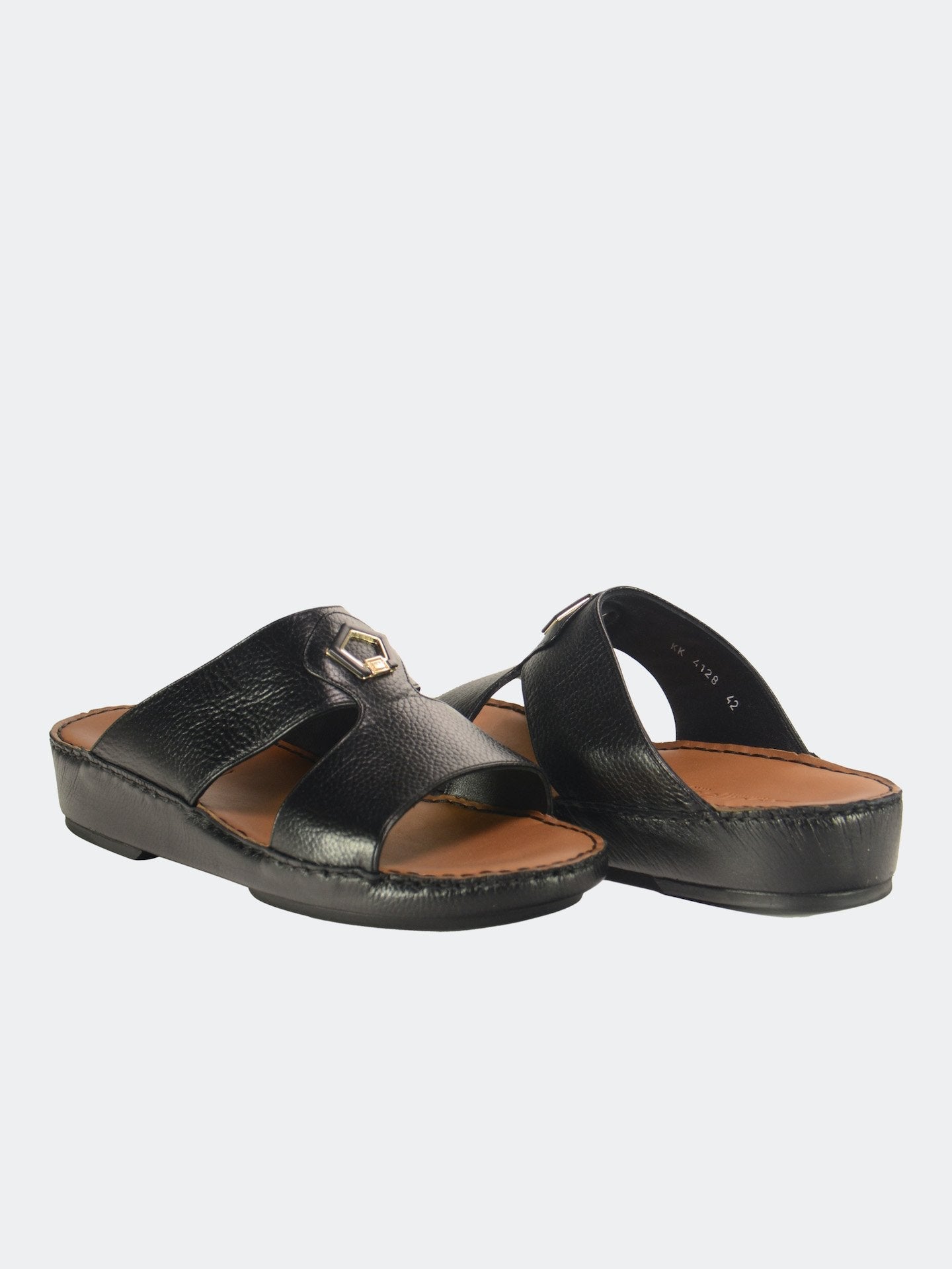 Barjeel Uno 004128 Diamond Buckle Arabic Leather Sandals #color_Black