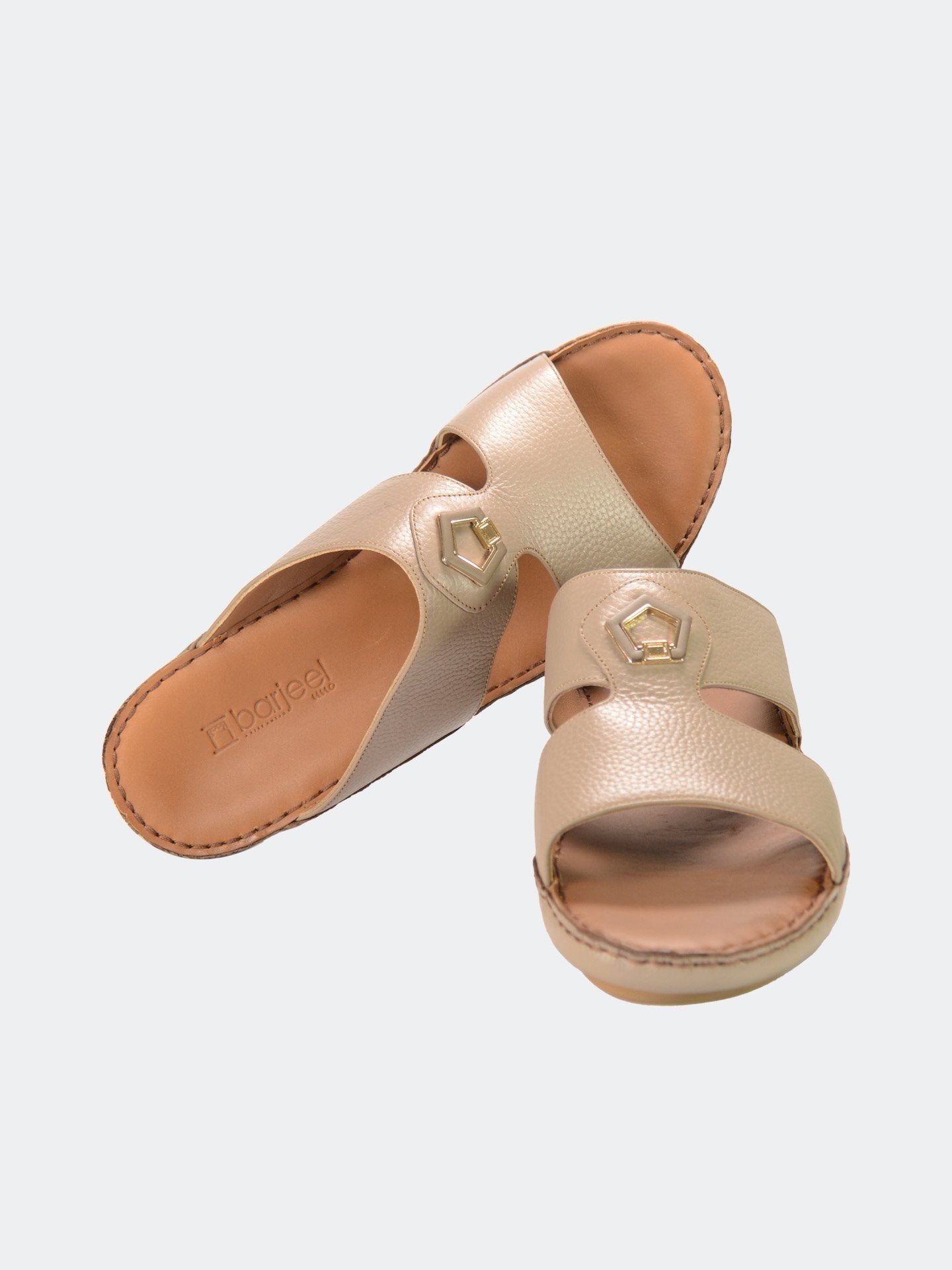 Barjeel Uno 004128 Diamond Buckle Arabic Leather Sandals #color_Grey