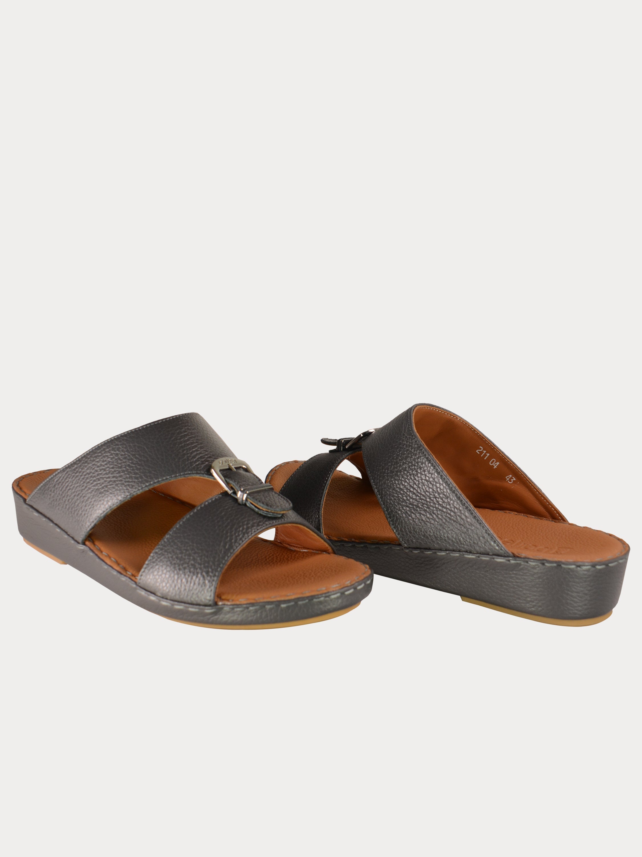 Barjeel Uno 021104 Elegant Grain Top Buckle Arabic Sandals #color_Grey