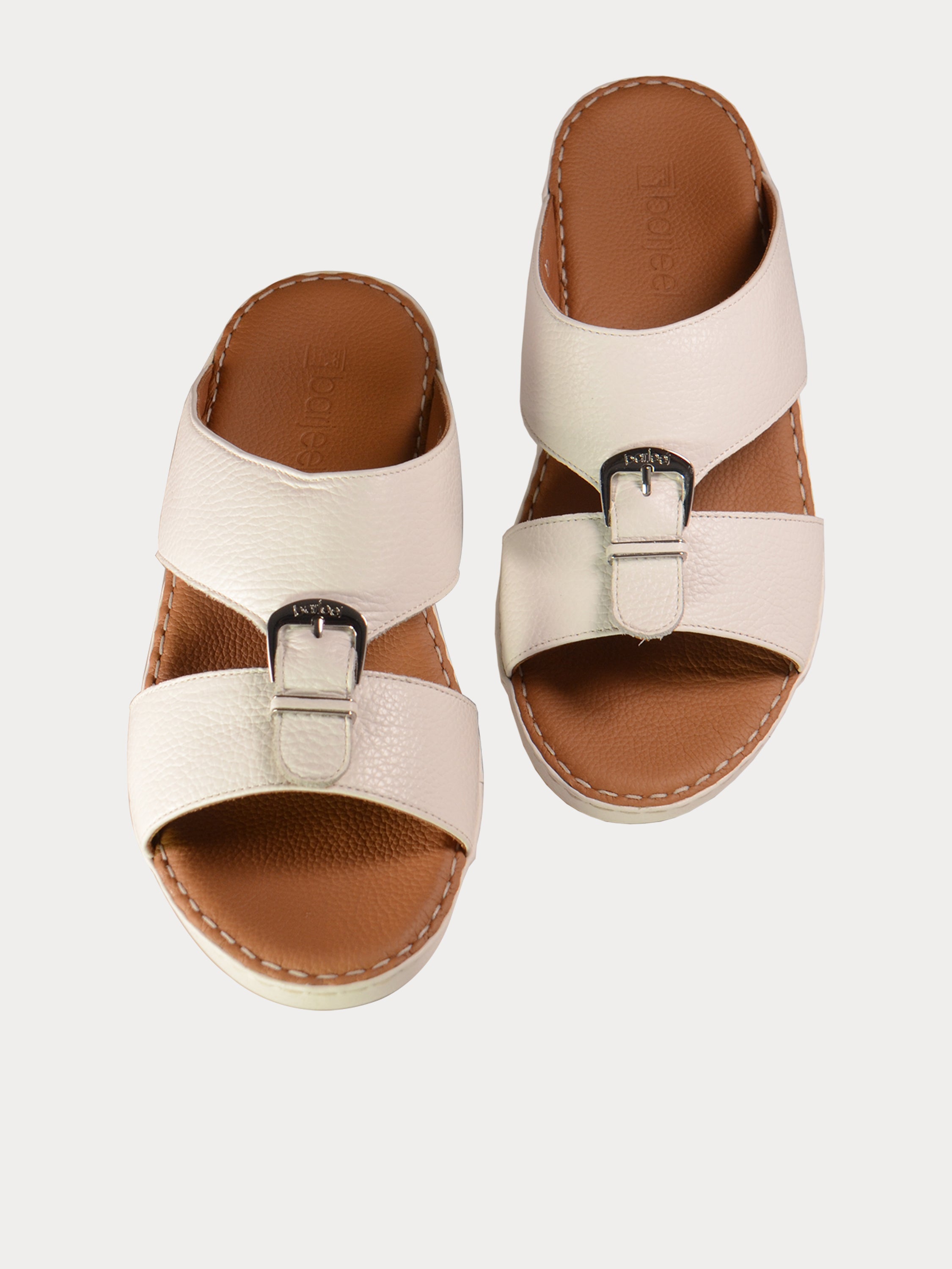 Barjeel Uno 021104 Elegant Grain Top Buckle Arabic Sandals #color_White