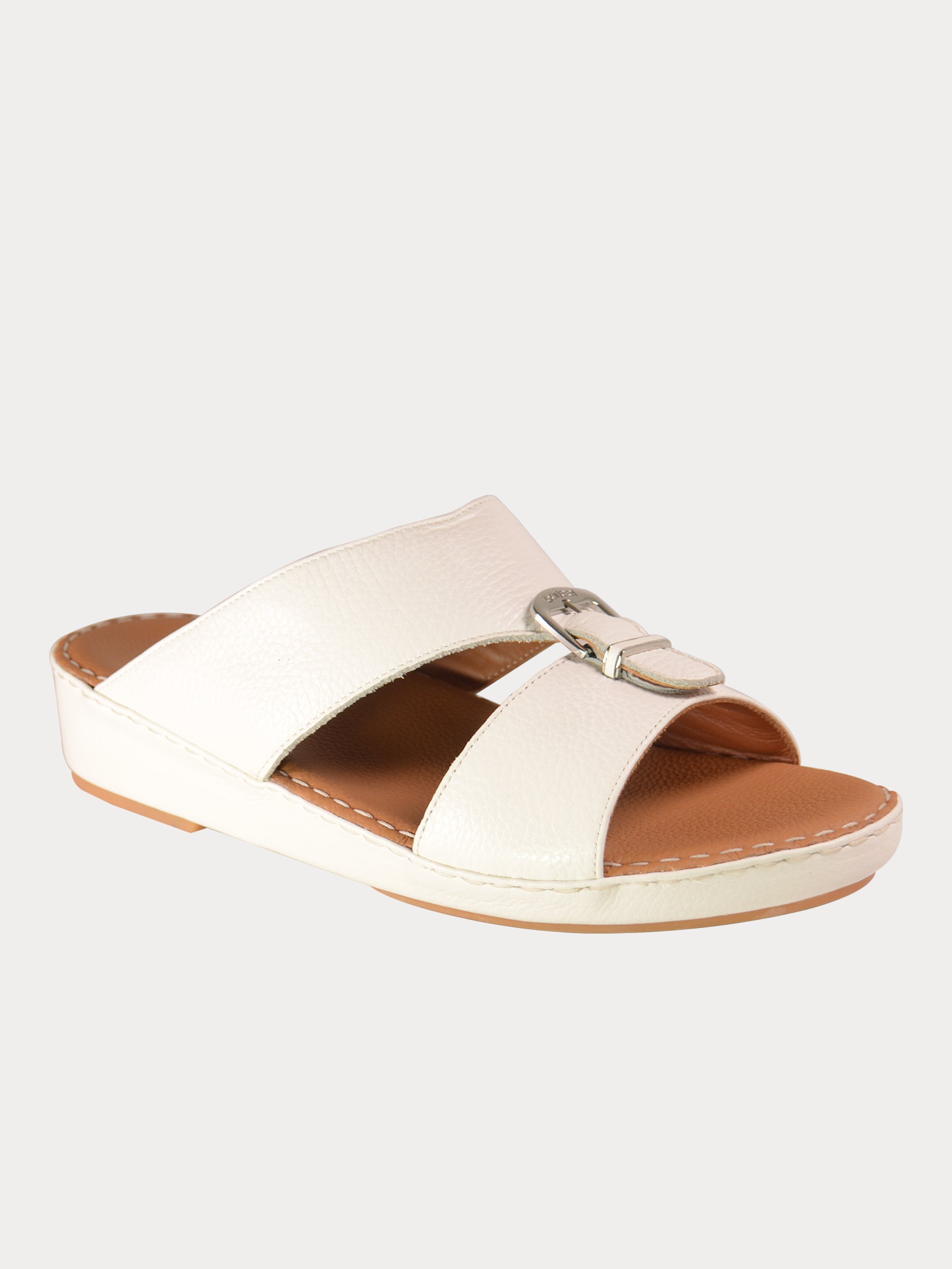 Barjeel Uno 021104 Elegant Grain Top Buckle Arabic Sandals #color_White