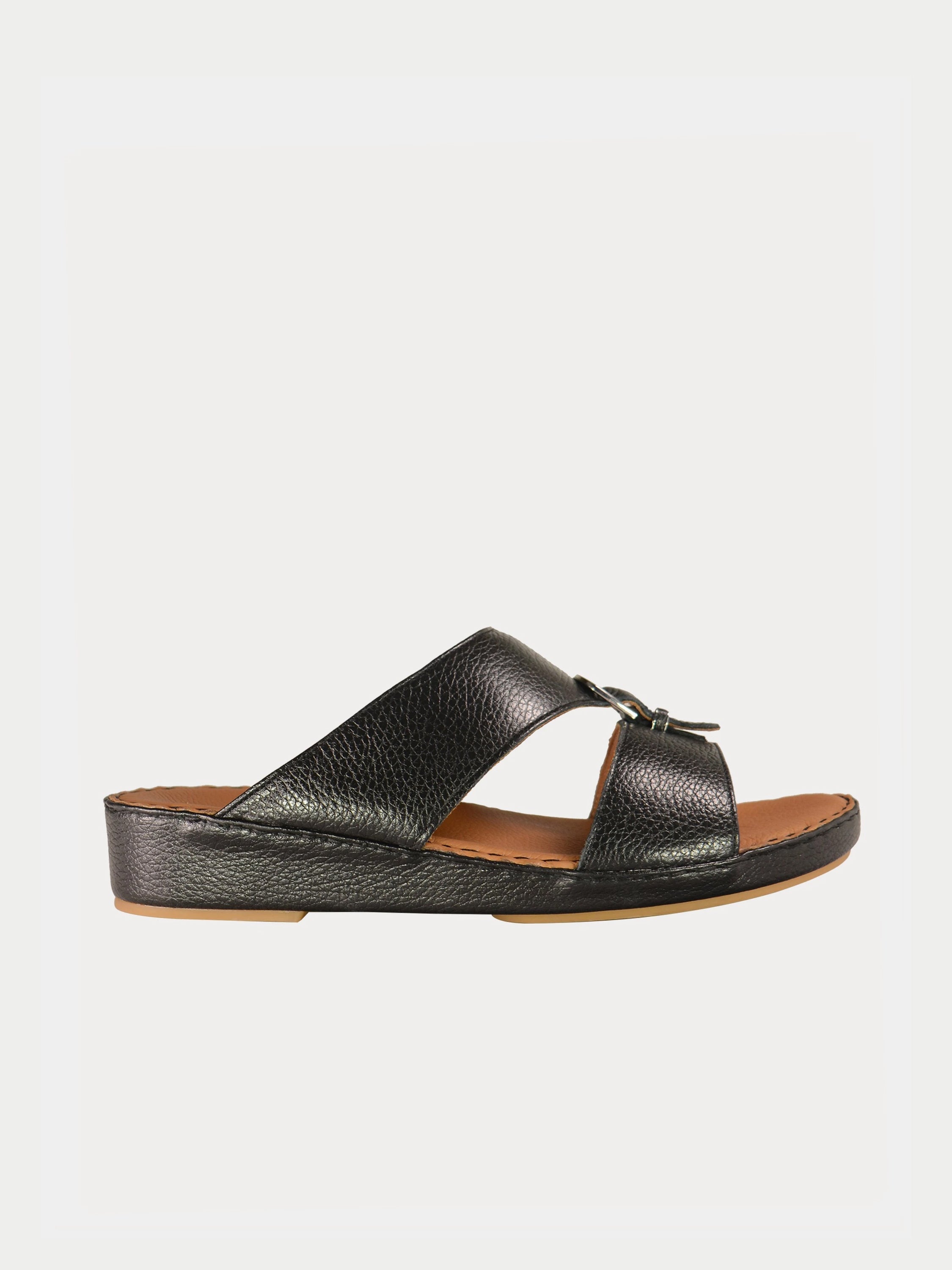 Barjeel Uno 021104 Elegant Grain Top Buckle Arabic Sandals #color_Black