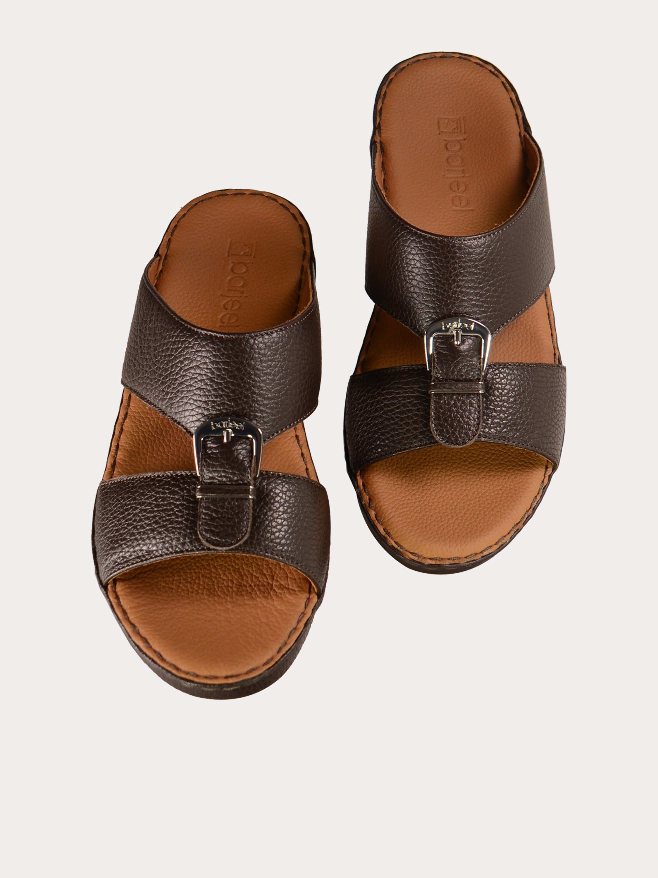 Barjeel Uno 021104 Elegant Grain Top Buckle Arabic Sandals #color_Brown