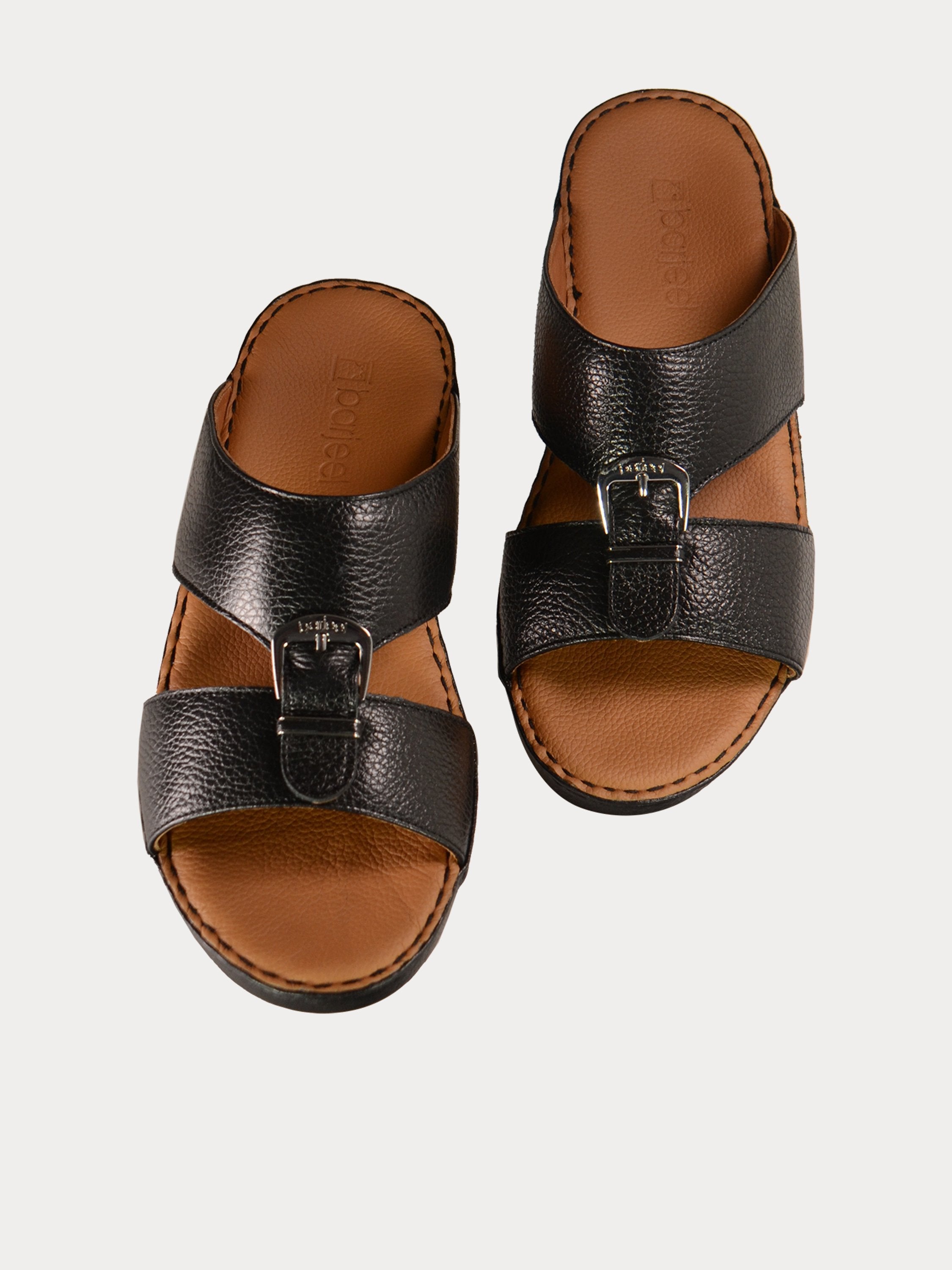 Barjeel Uno 021104 Elegant Grain Top Buckle Arabic Sandals #color_Black