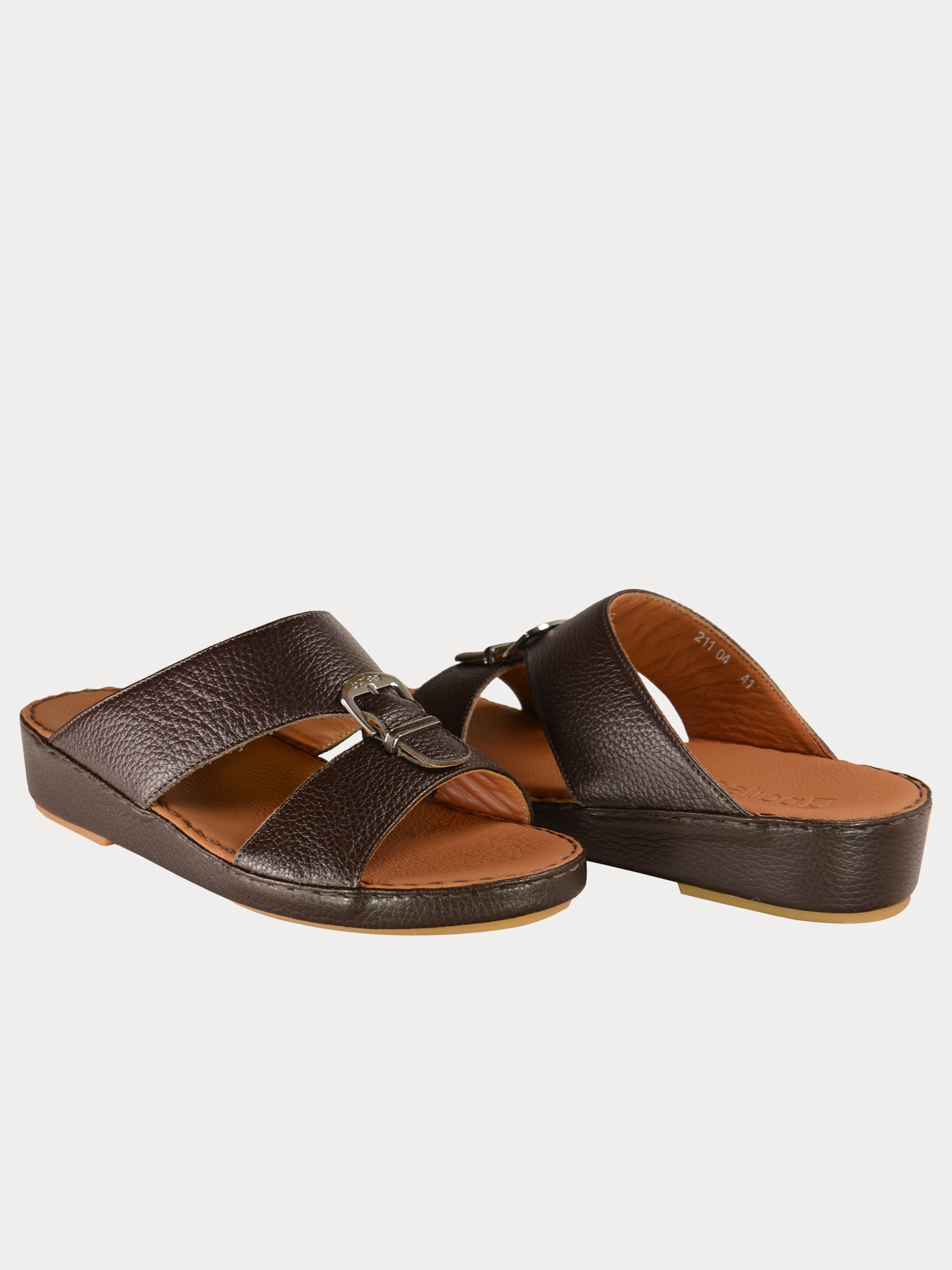 Barjeel Uno 021104 Elegant Grain Top Buckle Arabic Sandals #color_Brown