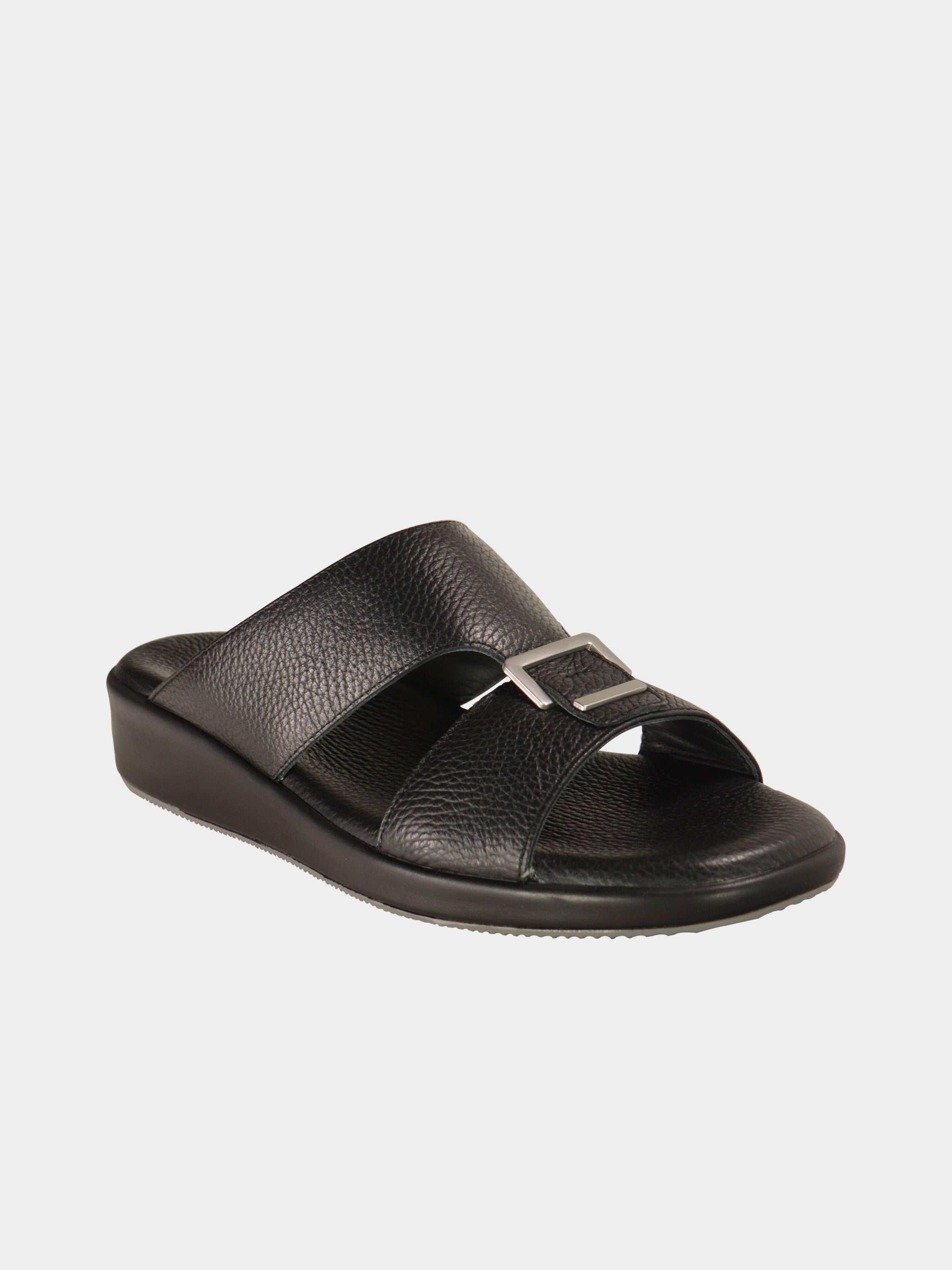 Barjeel Uno BGT-02 Grain Top Buckle Arabic Sandals #color_Black