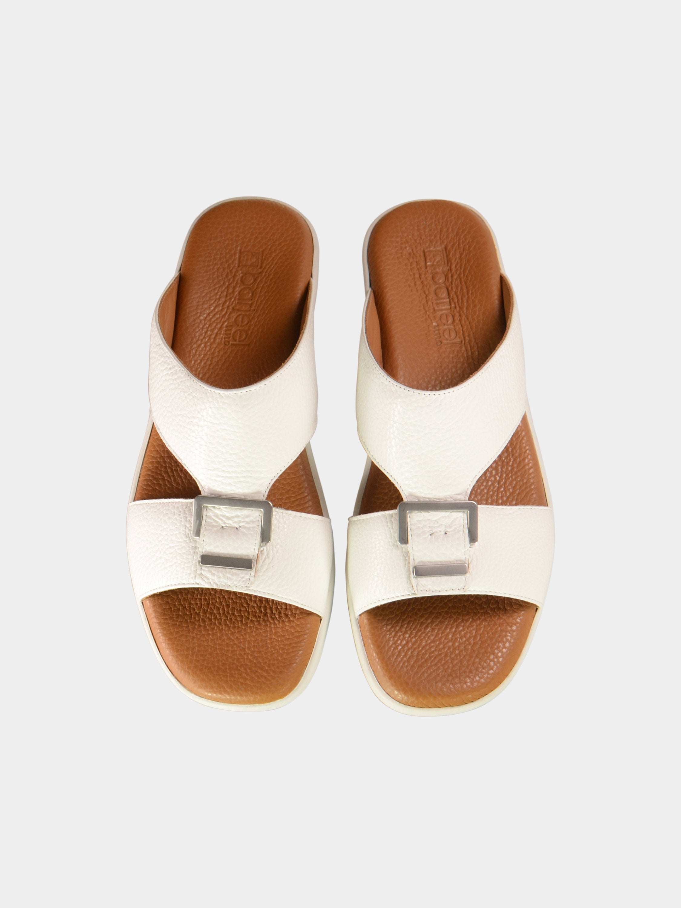 Barjeel Uno BGT-02 Grain Top Buckle Arabic Sandals #color_White