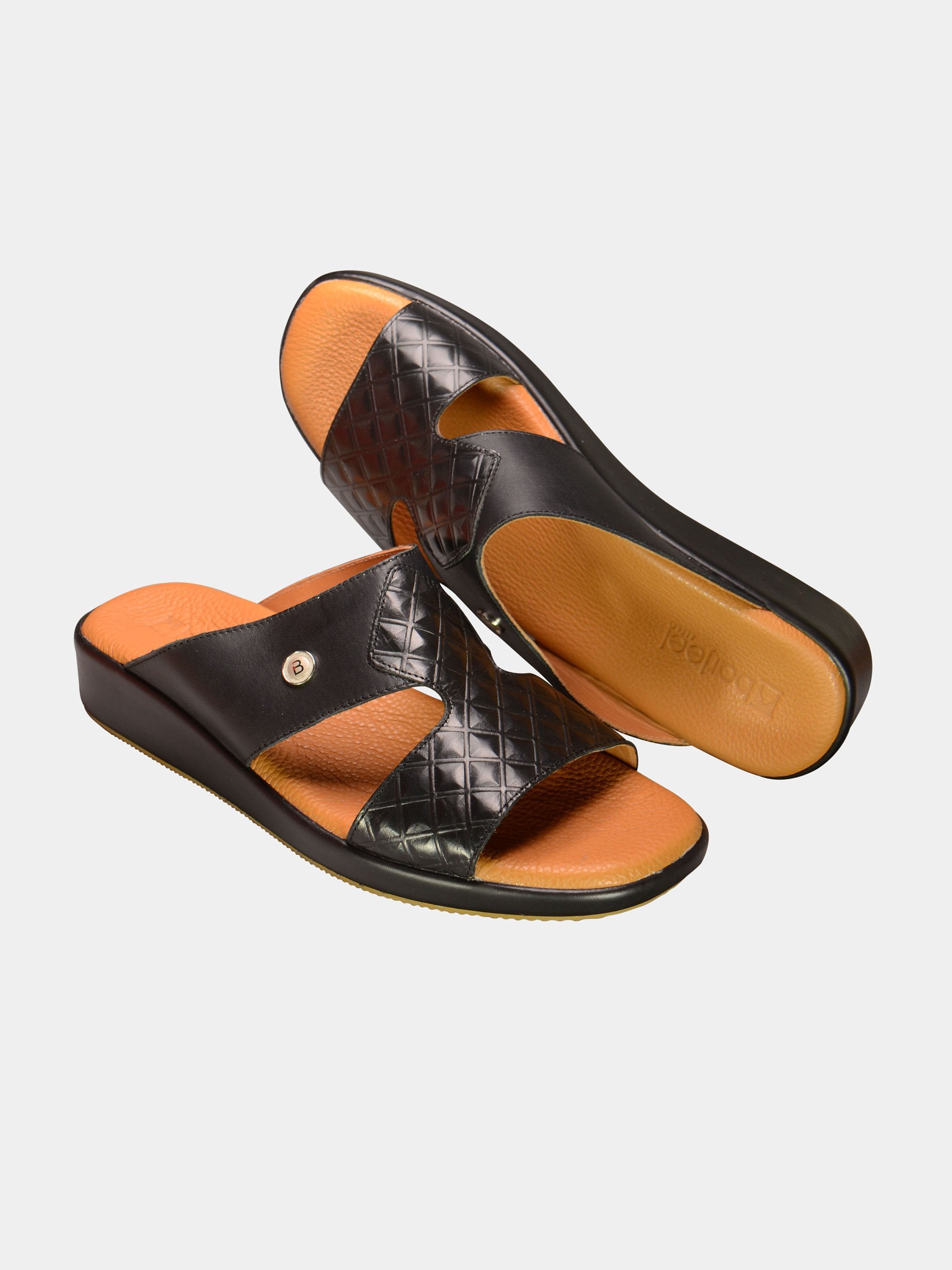Barjeel Uno 000212 Harlequin Front Detail Arabic Leather Sandals #color_Black