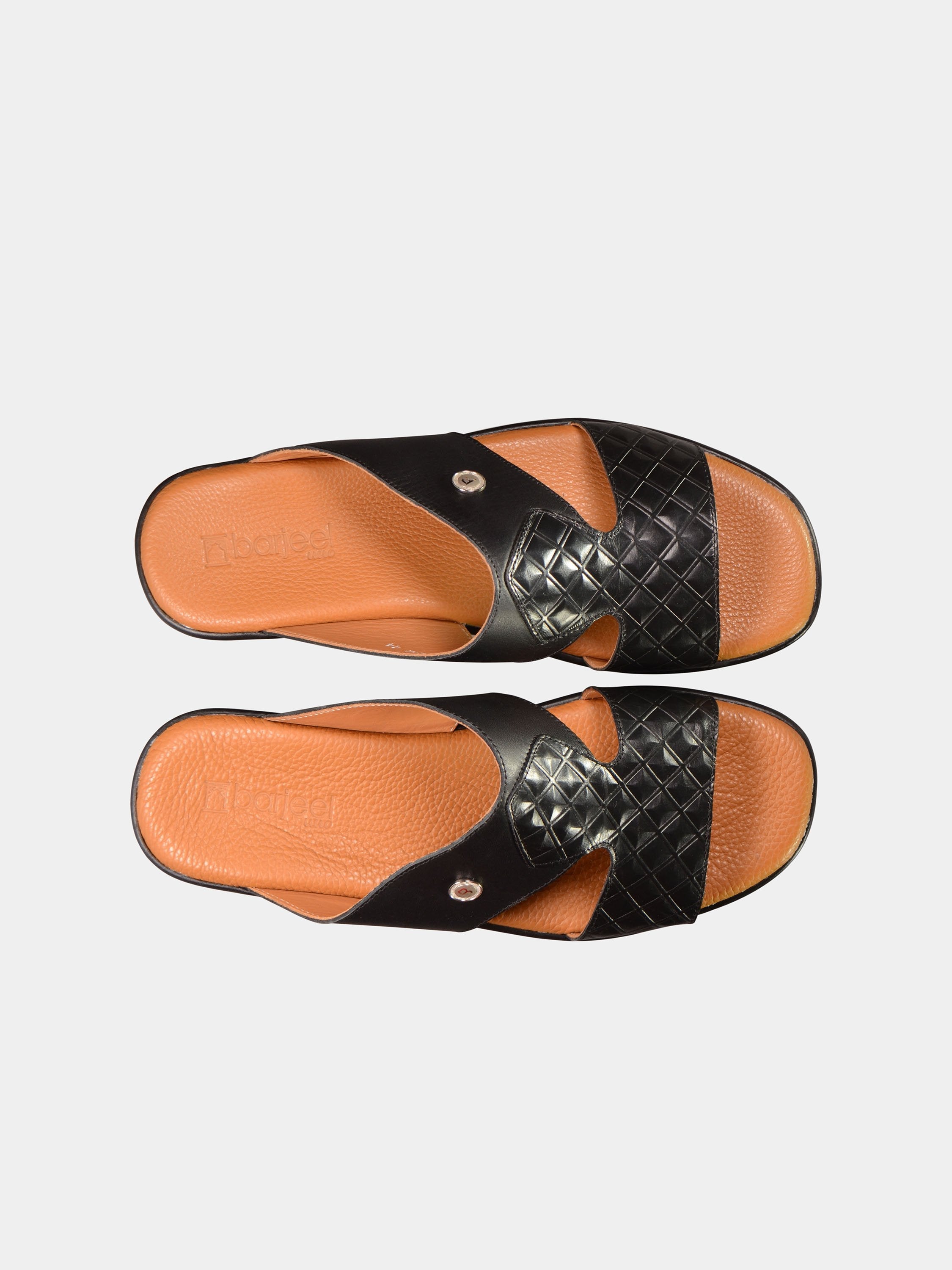 Barjeel Uno 000212 Harlequin Front Detail Arabic Leather Sandals #color_Black