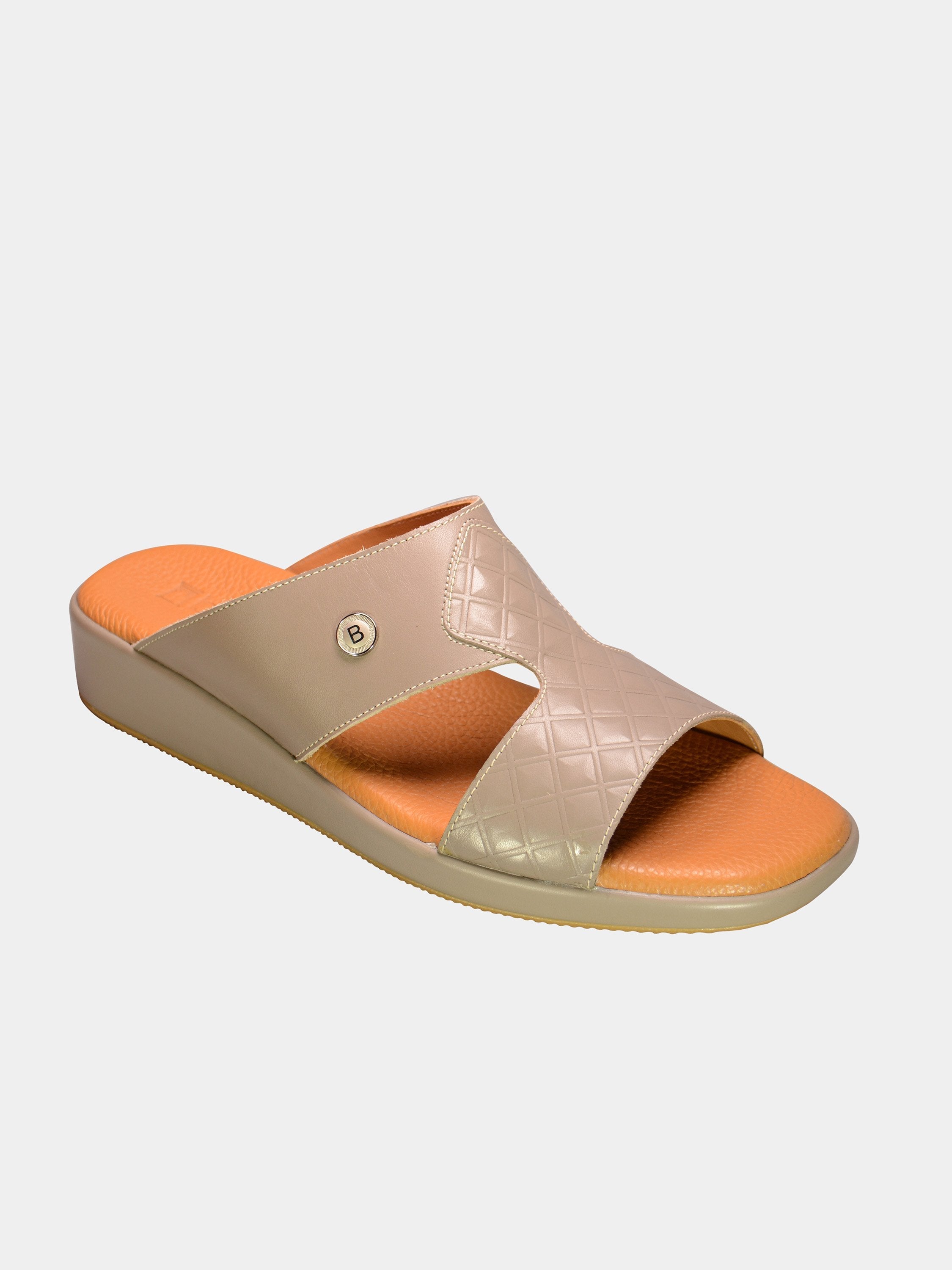 Barjeel Uno 000212 Harlequin Front Detail Arabic Leather Sandals #color_Beige