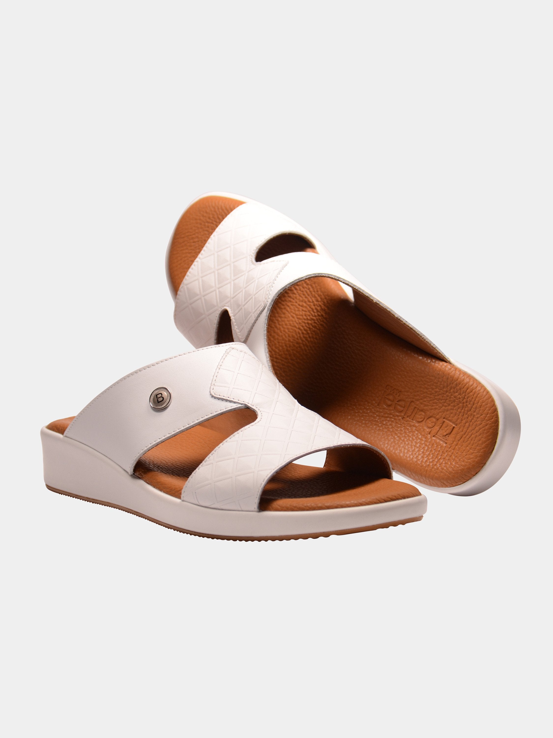 Barjeel Uno 000212 Harlequin Front Detail Arabic Leather Sandals #color_White