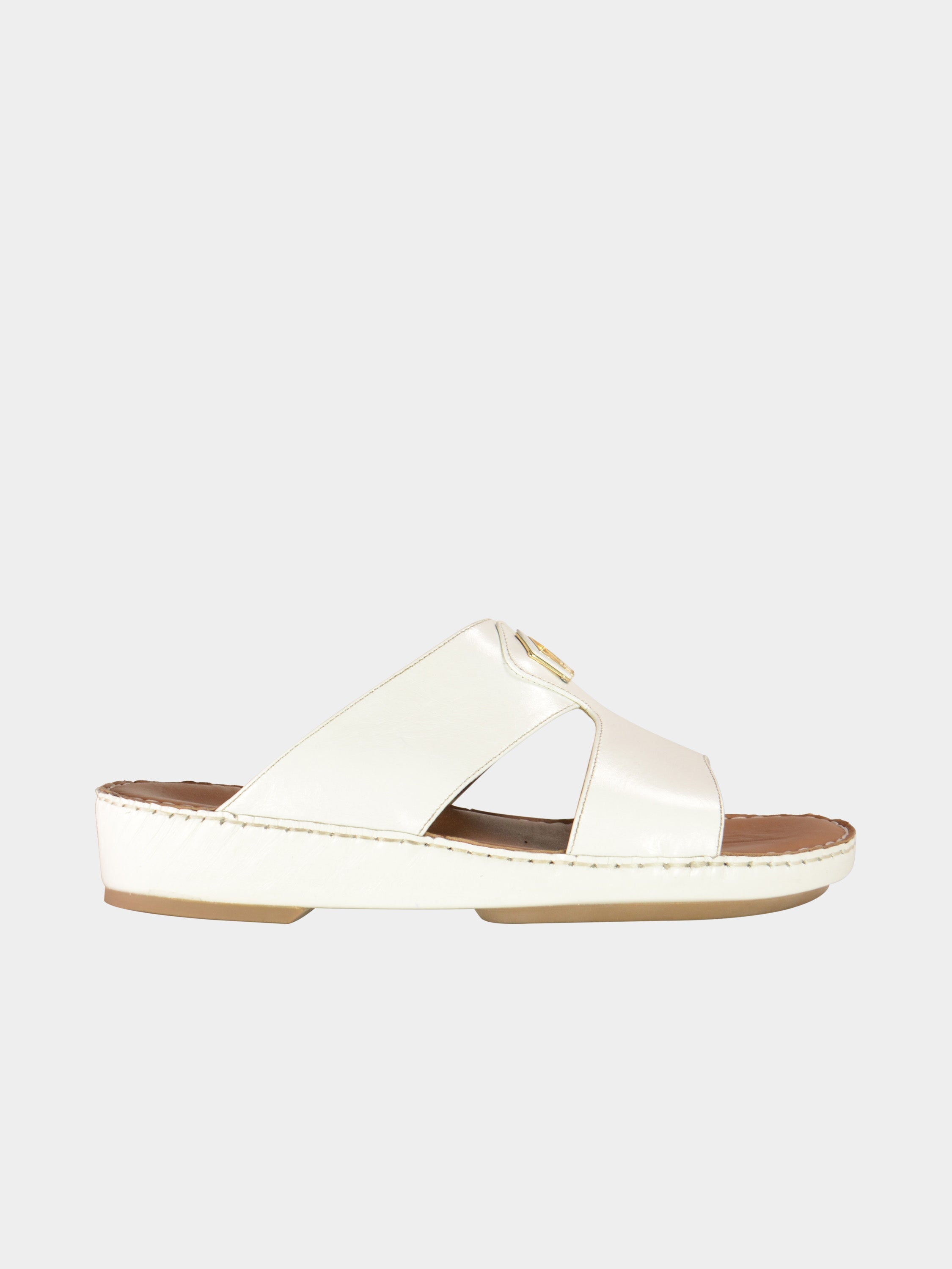 Barjeel Uno 004128 Diamond Buckle Arabic Leather Sandals #color_White