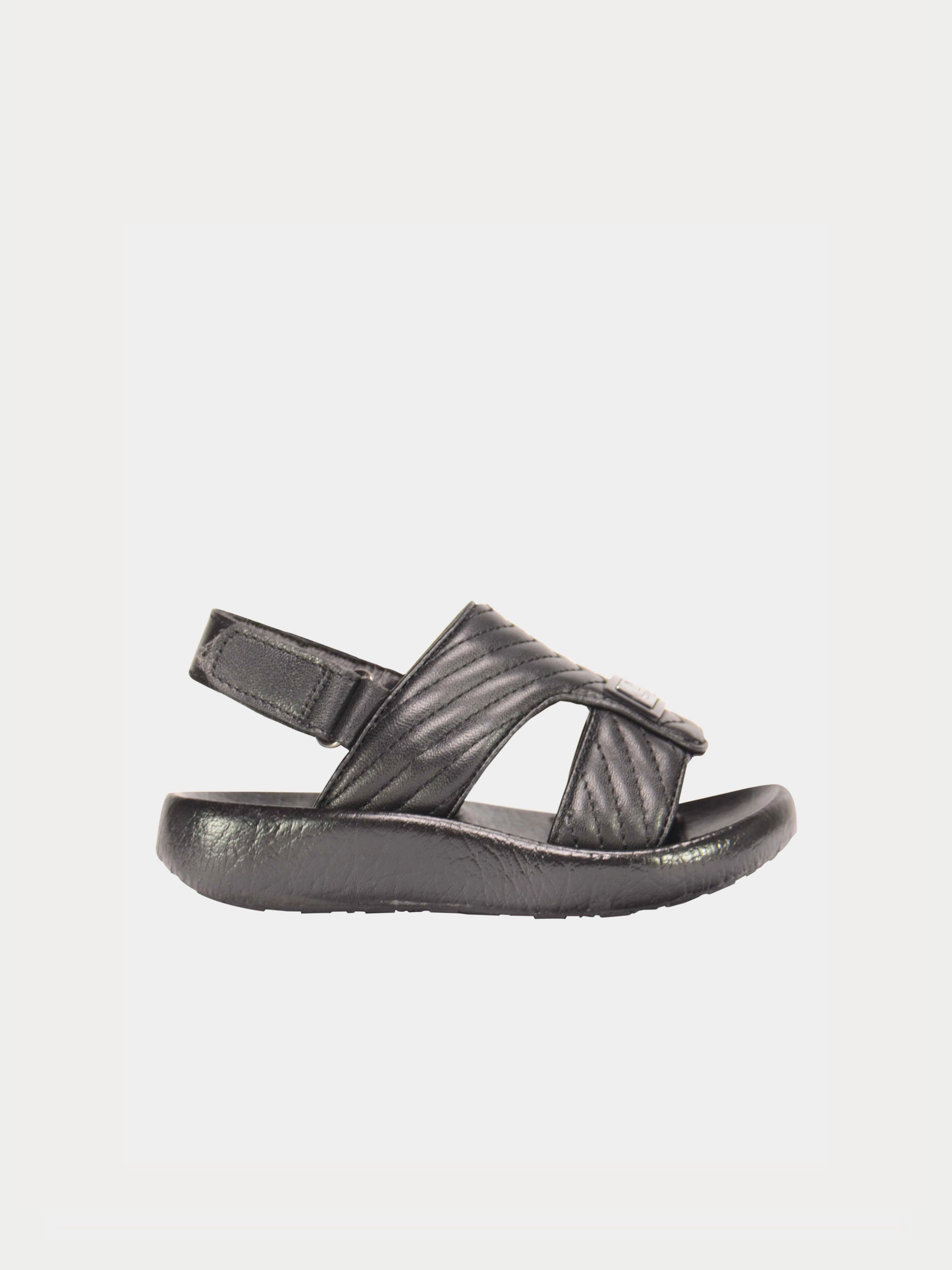 Barjeel Uno 2190660 Nappa Stripes Strap Arabic Leather Sandals #color_Black
