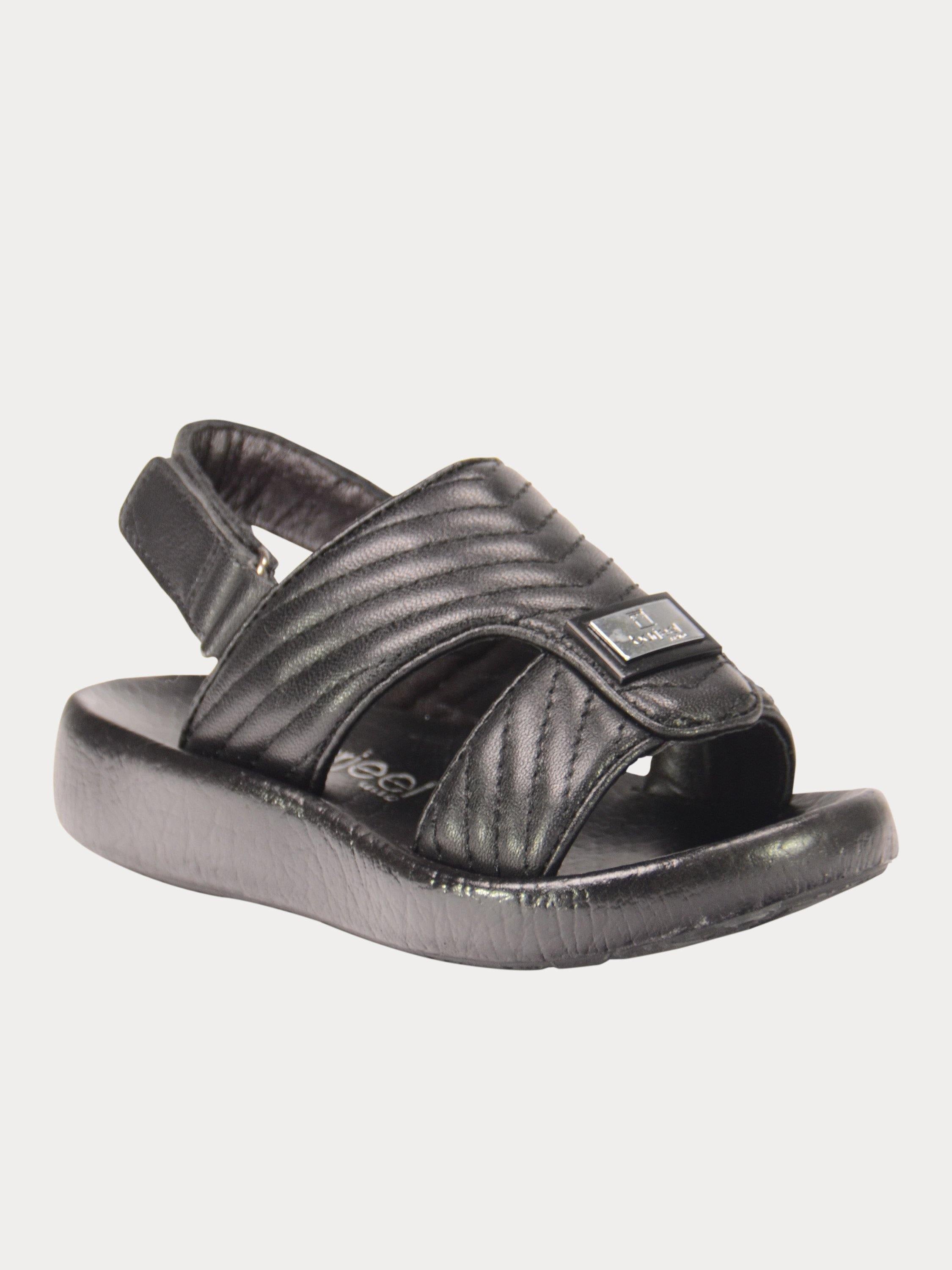 Barjeel Uno 2190660 Nappa Stripes Strap Arabic Leather Sandals #color_Black