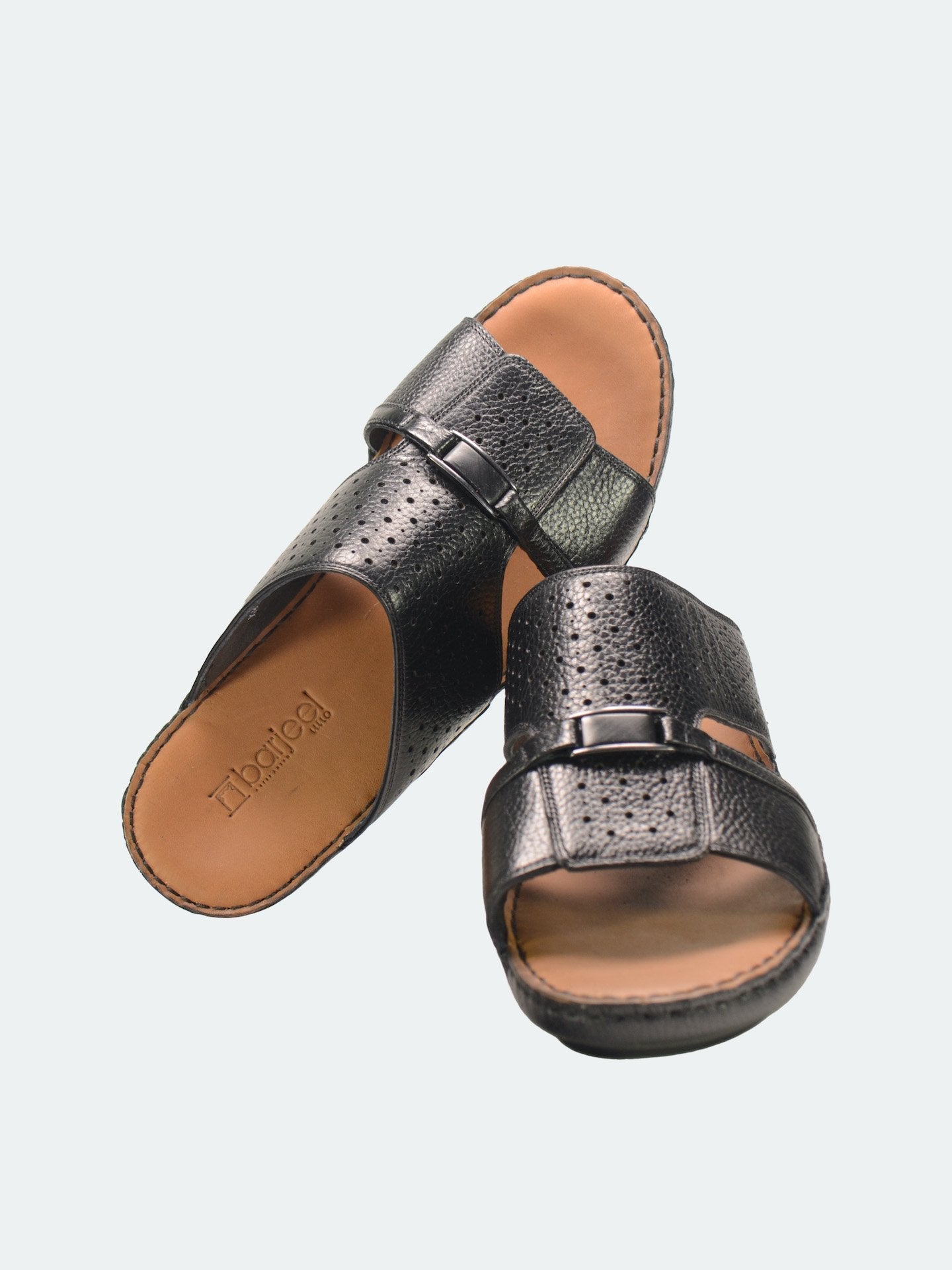 Barjeel Uno Perforated Detail Arabic Sandals #color_Black