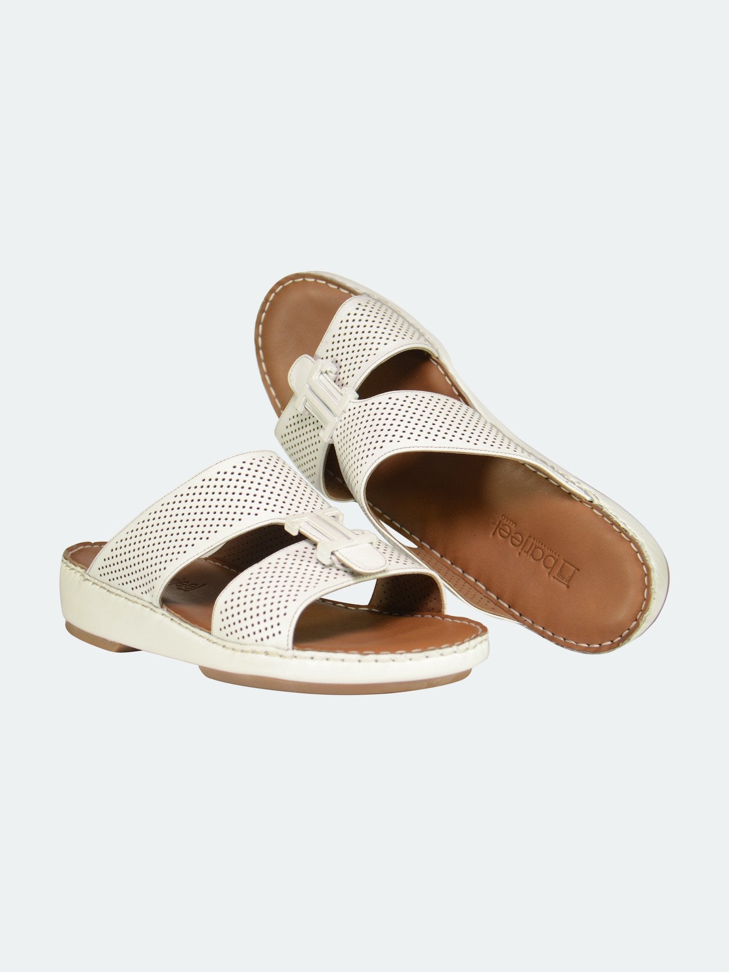 Barjeel Uno 004111 Perforated Strap Arabic Leather Sandals #color_White