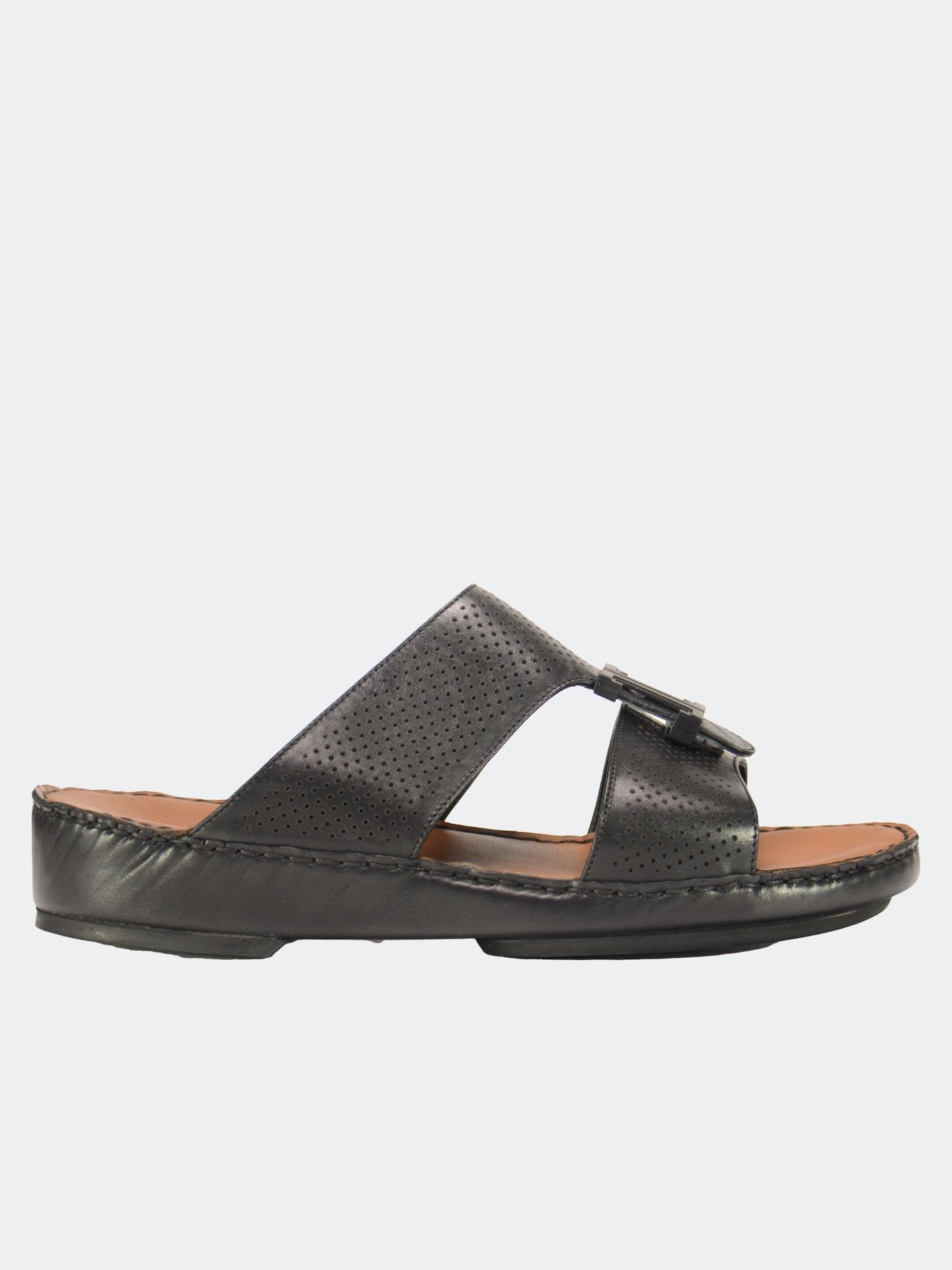 Barjeel Uno 004111 Perforated Strap Arabic Leather Sandals #color_Black