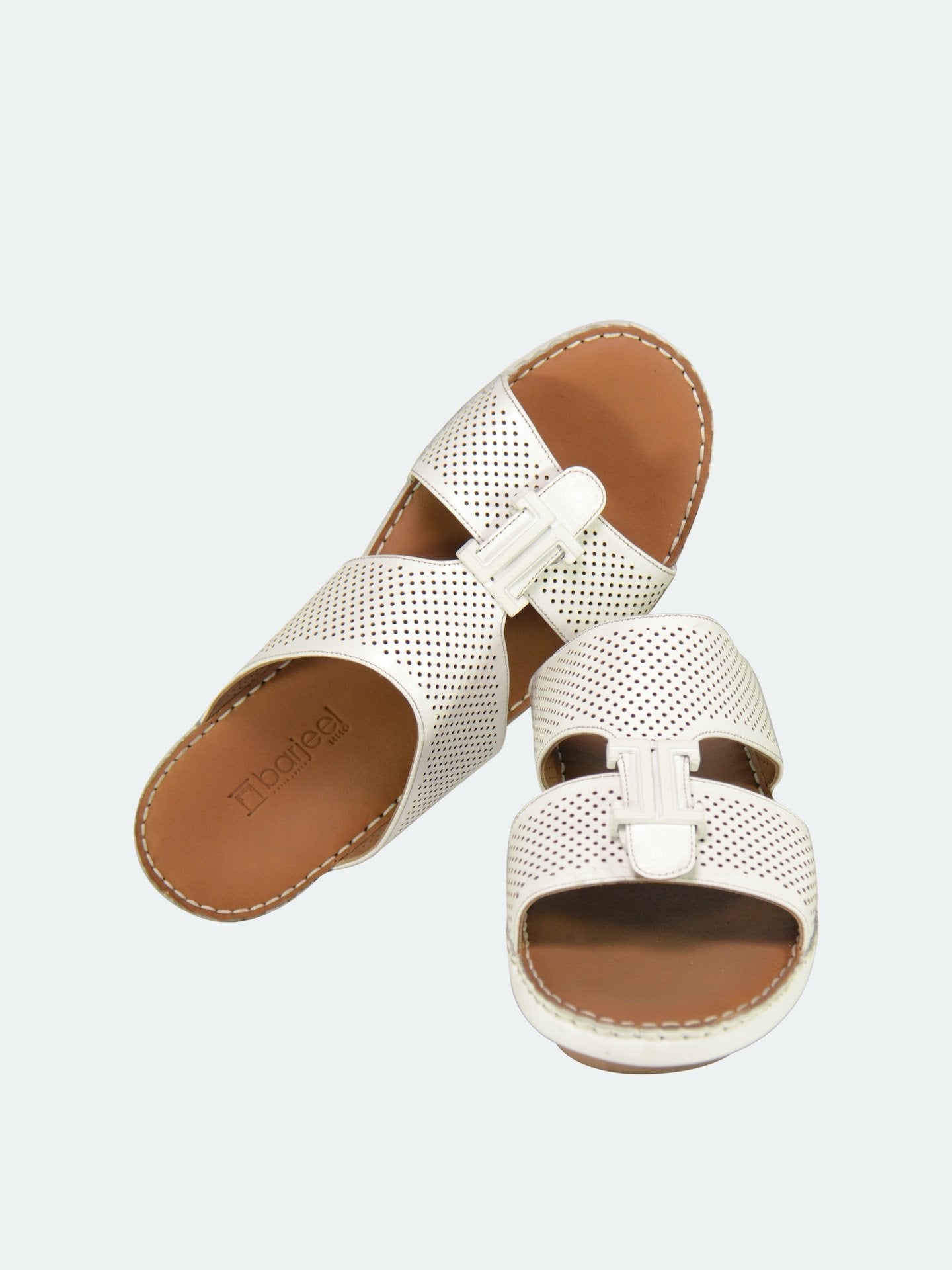 Barjeel Uno 004111 Perforated Strap Arabic Leather Sandals #color_White