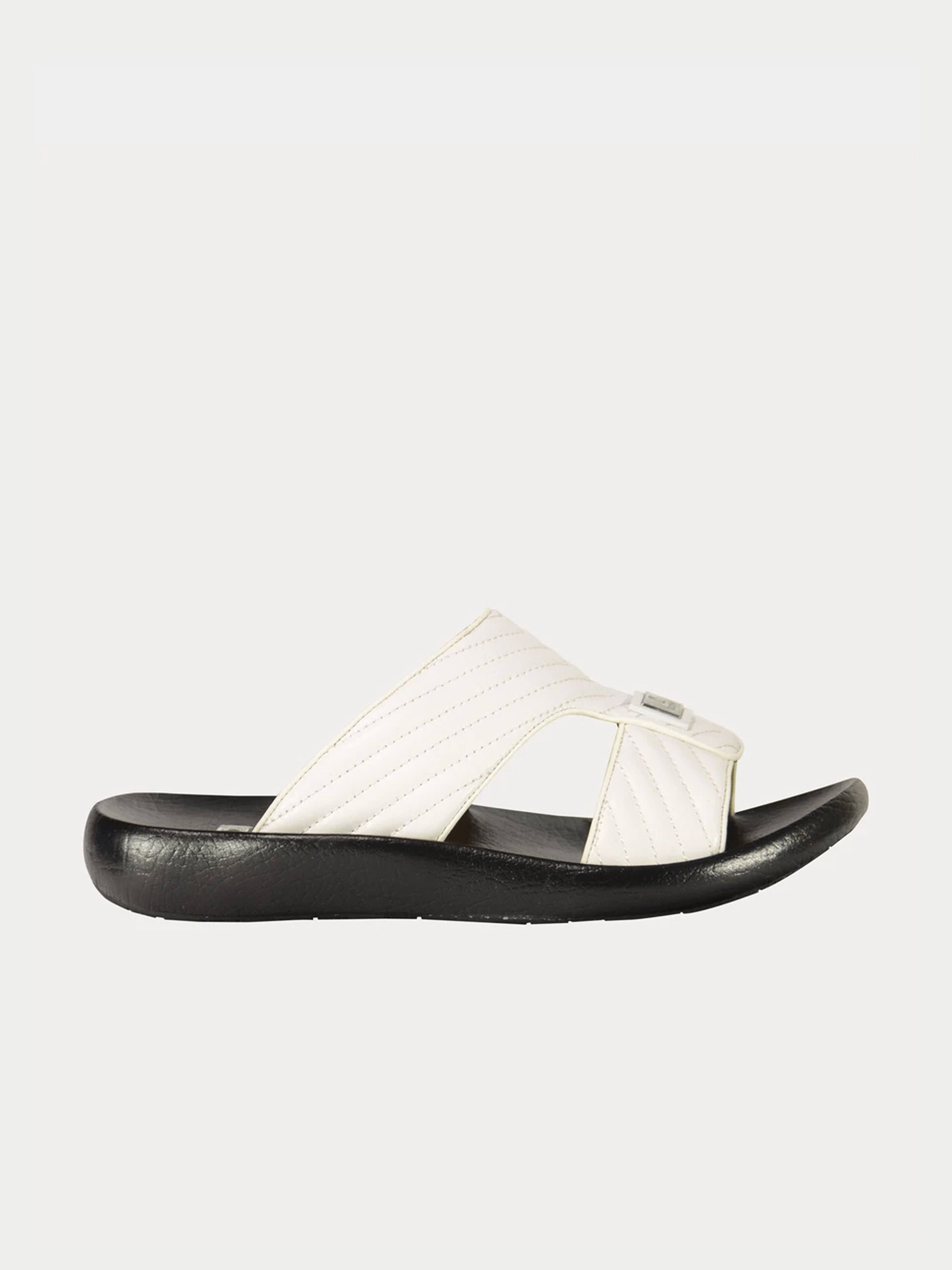 Barjeel Uno 3190660 Quilted Stripes Arabic Leather Sandals #color_White