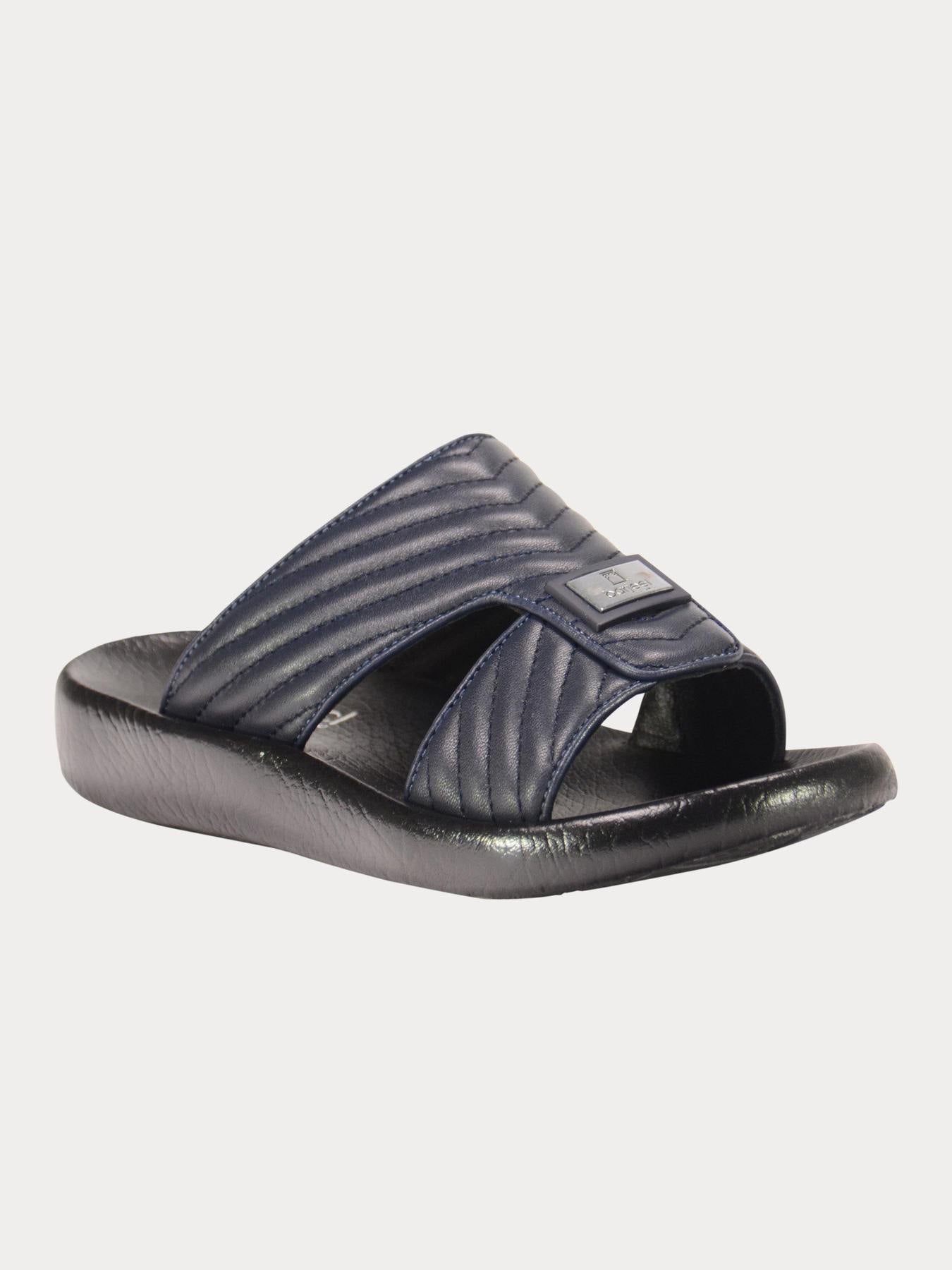 Barjeel Uno 3190660 Quilted Stripes Arabic Leather Sandals #color_Navy