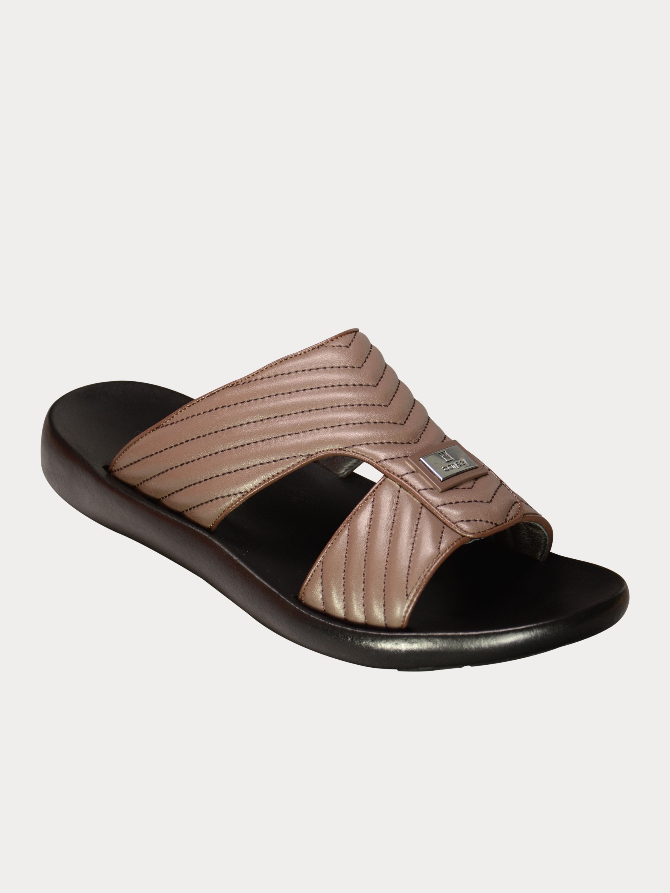 Barjeel Uno 3190660 Quilted Stripes Arabic Leather Sandals #color_Brown