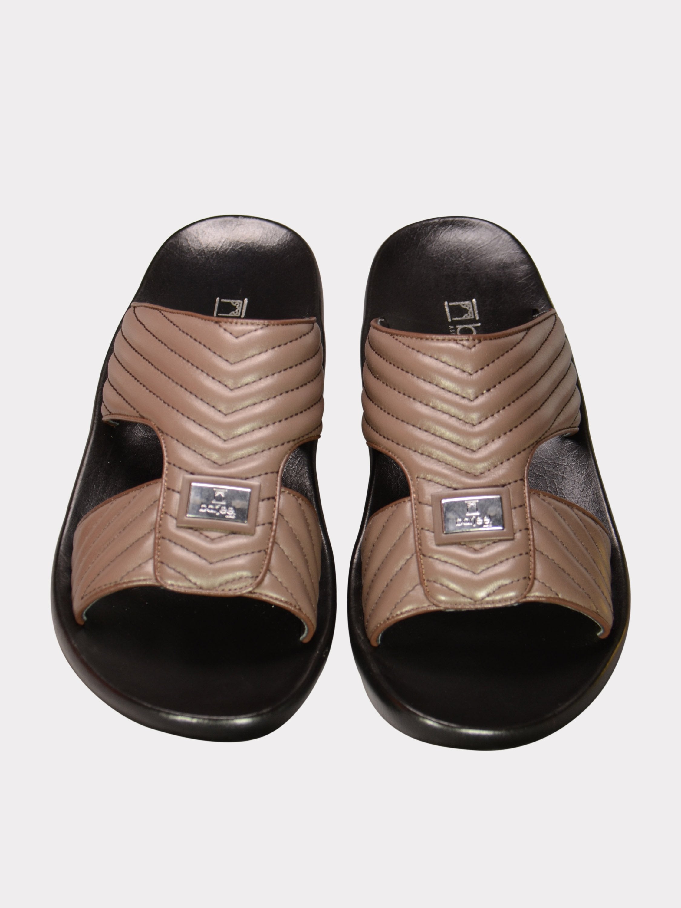 Barjeel Uno 3190660 Quilted Stripes Arabic Leather Sandals #color_Brown
