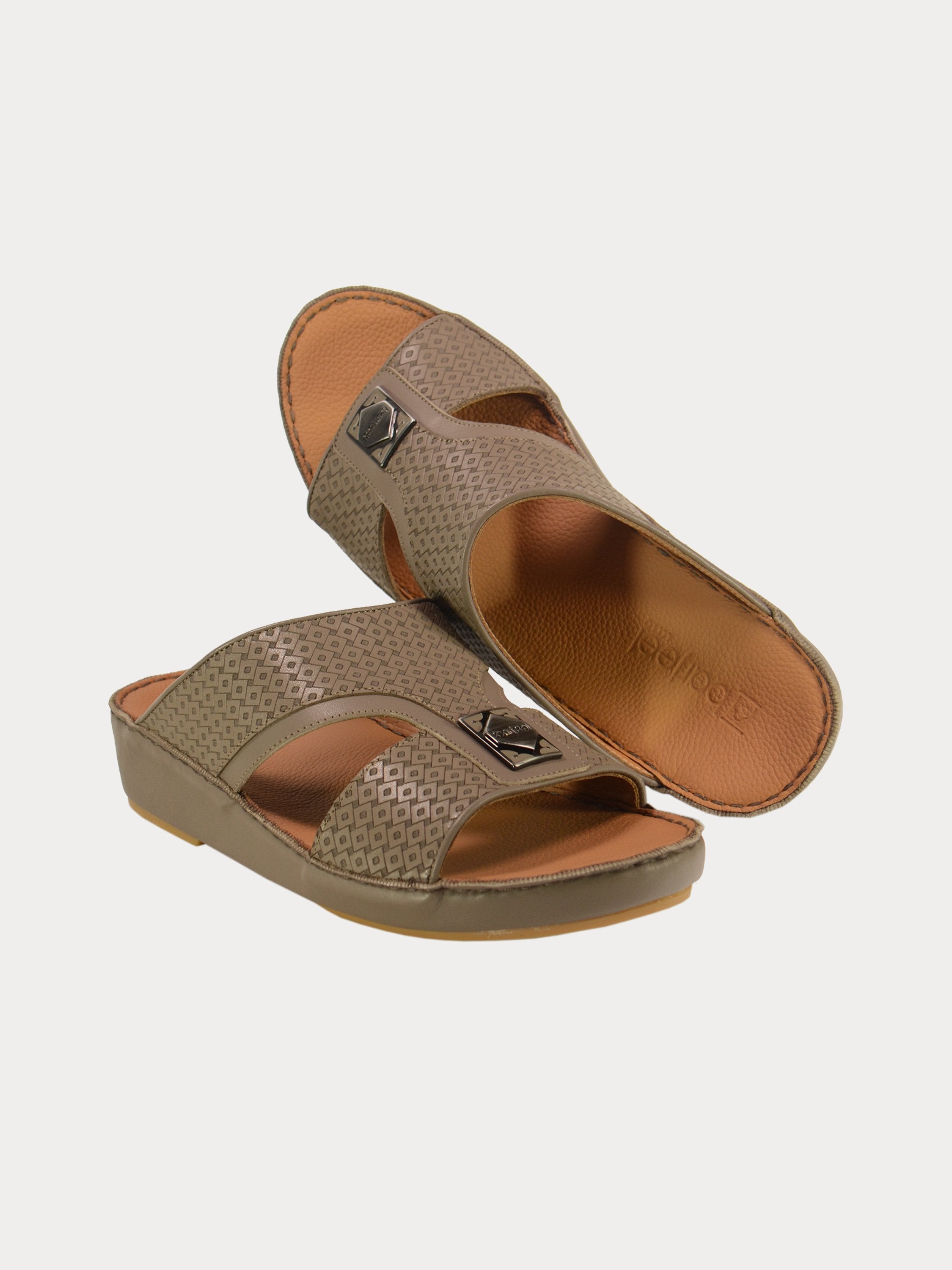Barjeel Uno 001928 Square Textured Arabic Leather Sandals #color_Beige