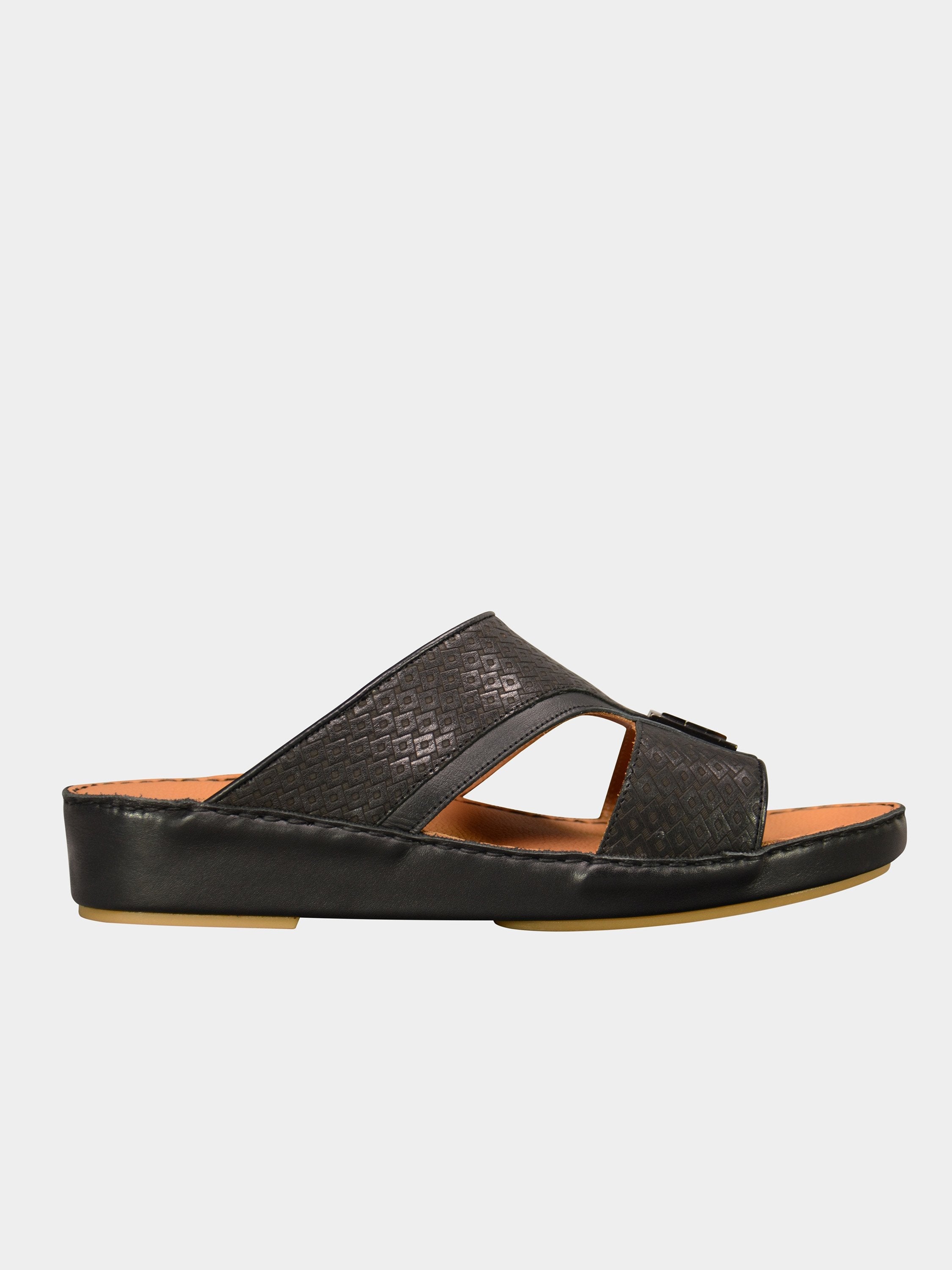 Barjeel Uno 001928 Square Textured Arabic Leather Sandals #color_Black
