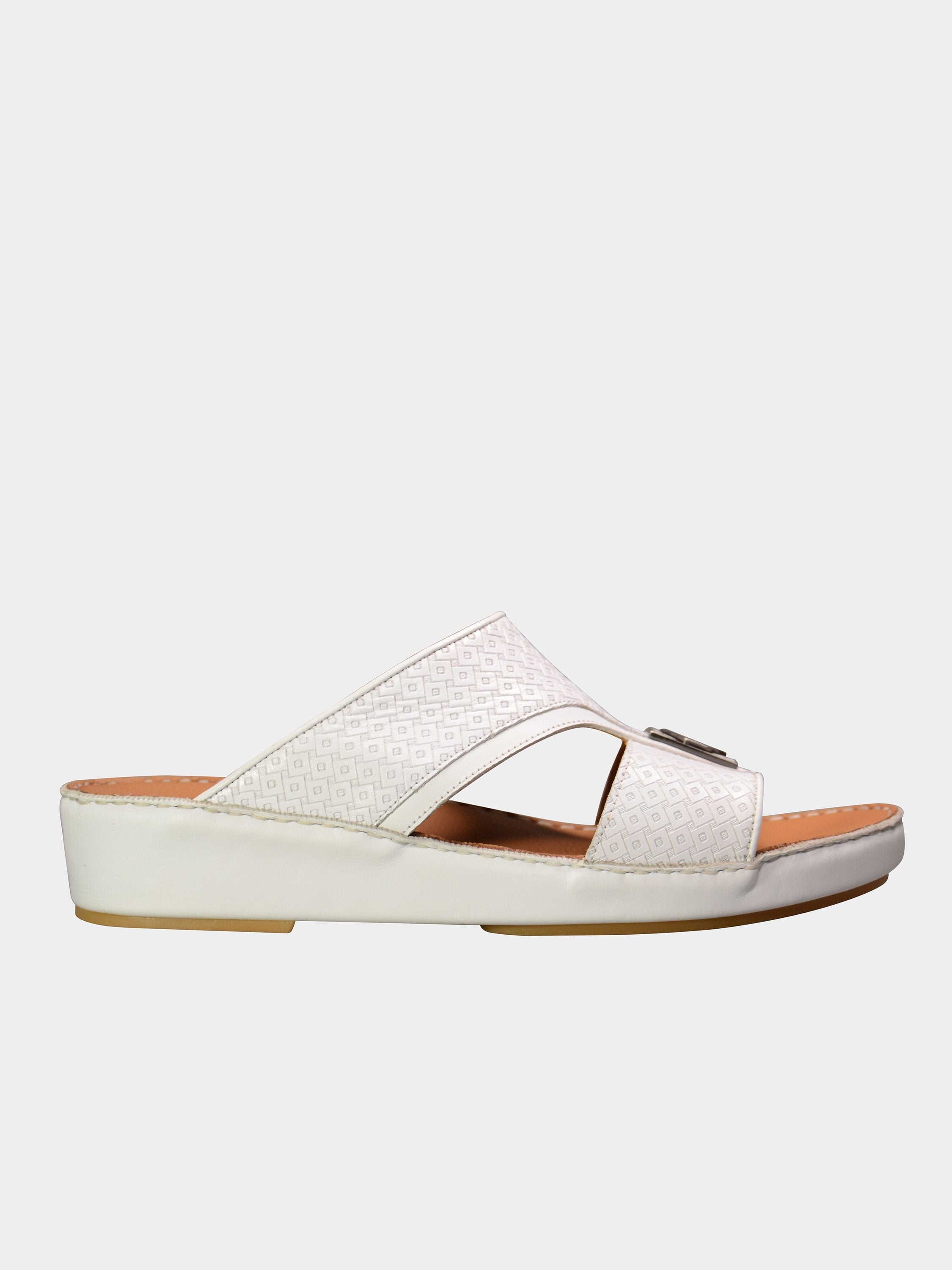 Barjeel Uno 001928 Square Textured Arabic Leather Sandals #color_White