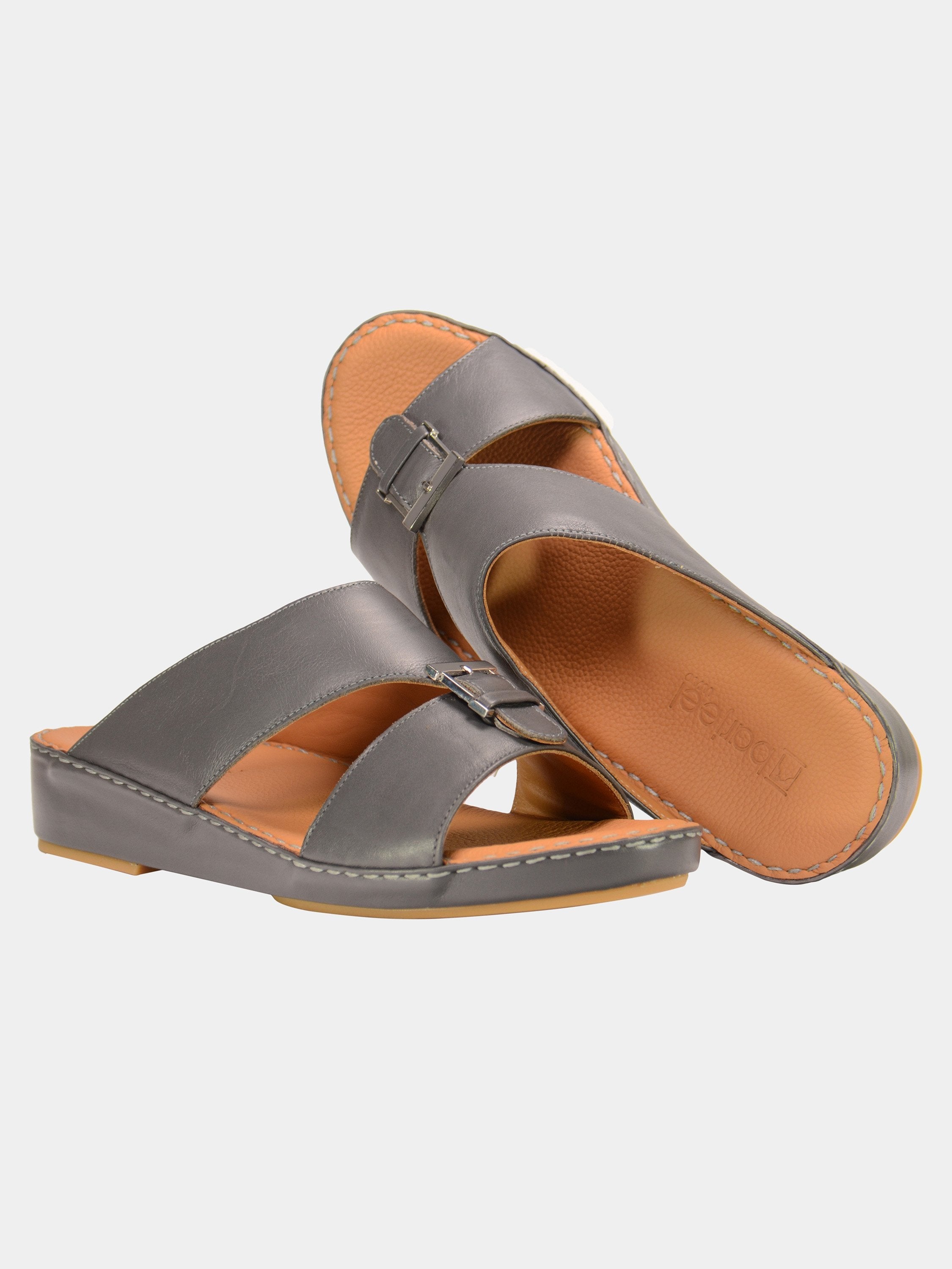 Barjeel Uno 001922 Stitch Detail Arabic Leather Sandals #color_Grey