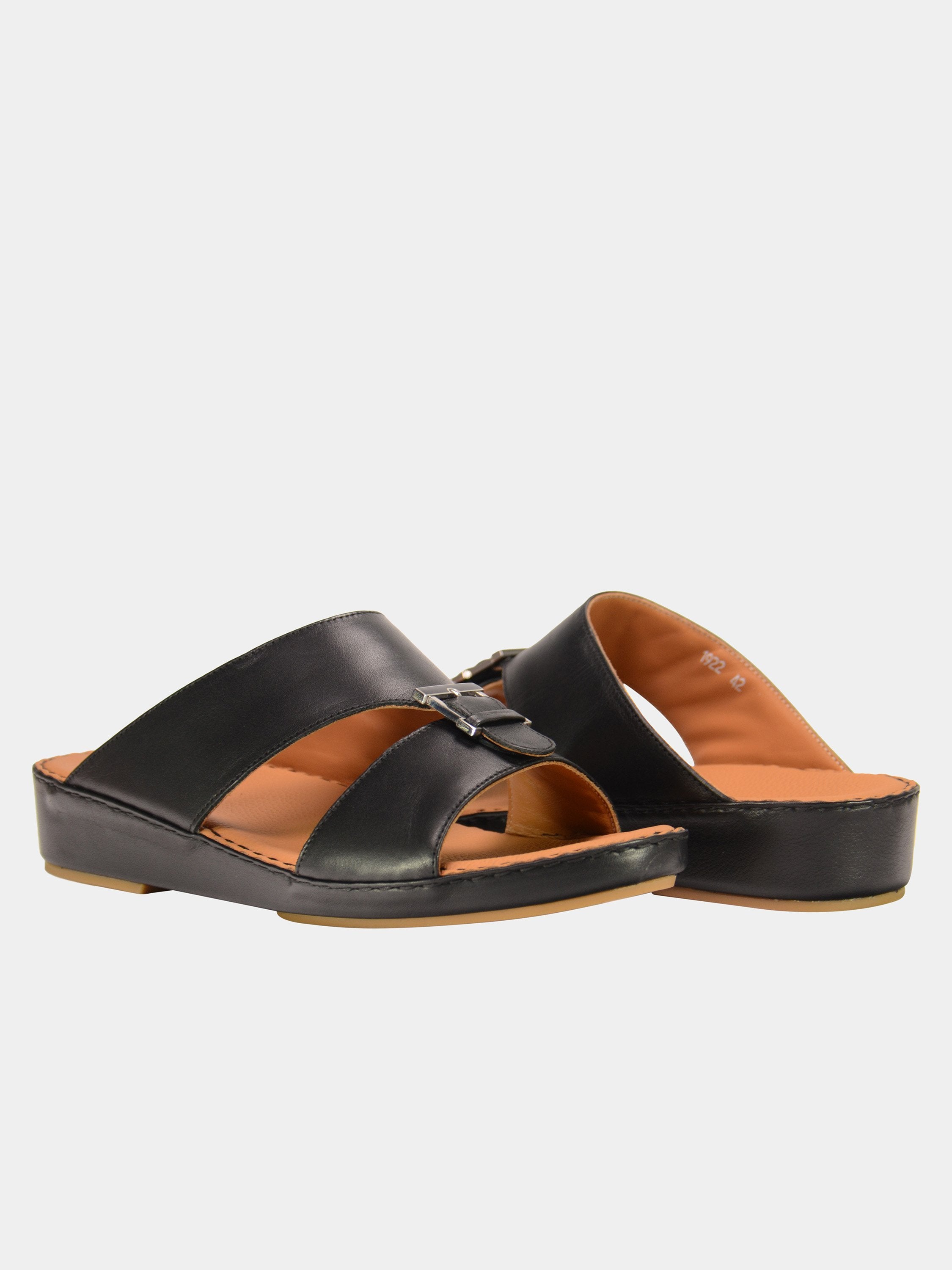 Barjeel Uno 001922 Stitch Detail Arabic Leather Sandals #color_Black