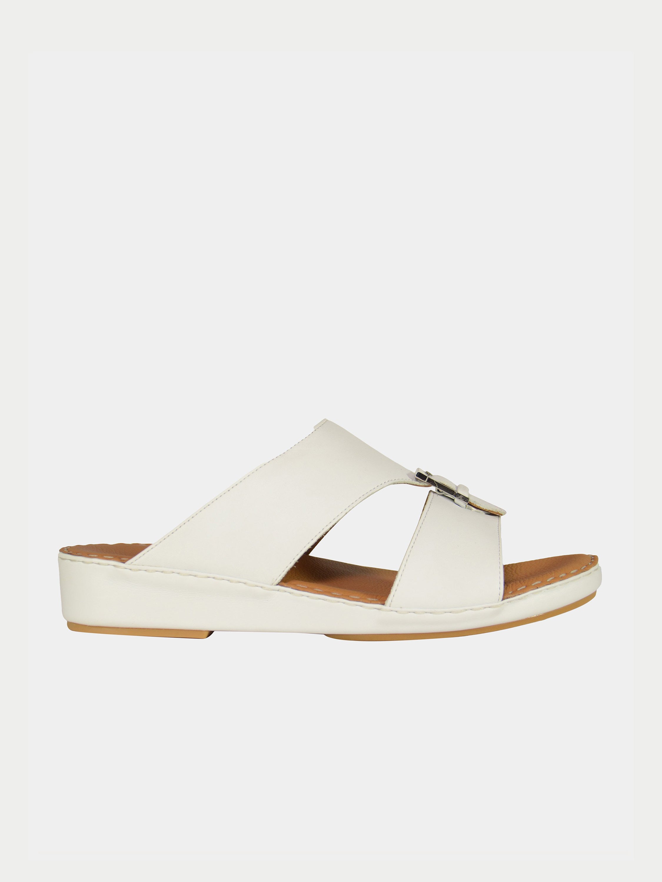 Barjeel Uno 001922 Stitch Detail Arabic Leather Sandals #color_White