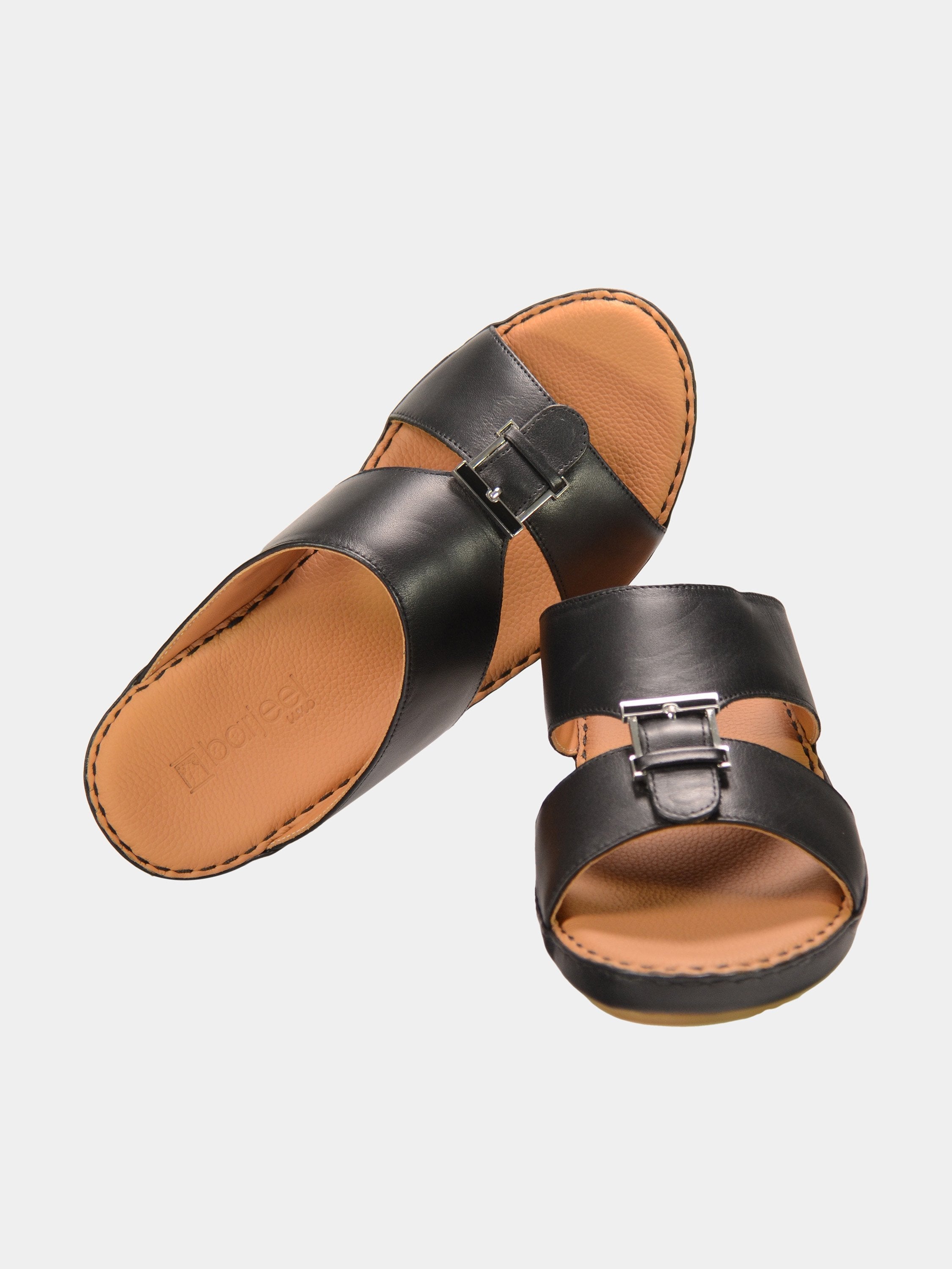 Barjeel Uno 001922 Stitch Detail Arabic Leather Sandals #color_Black