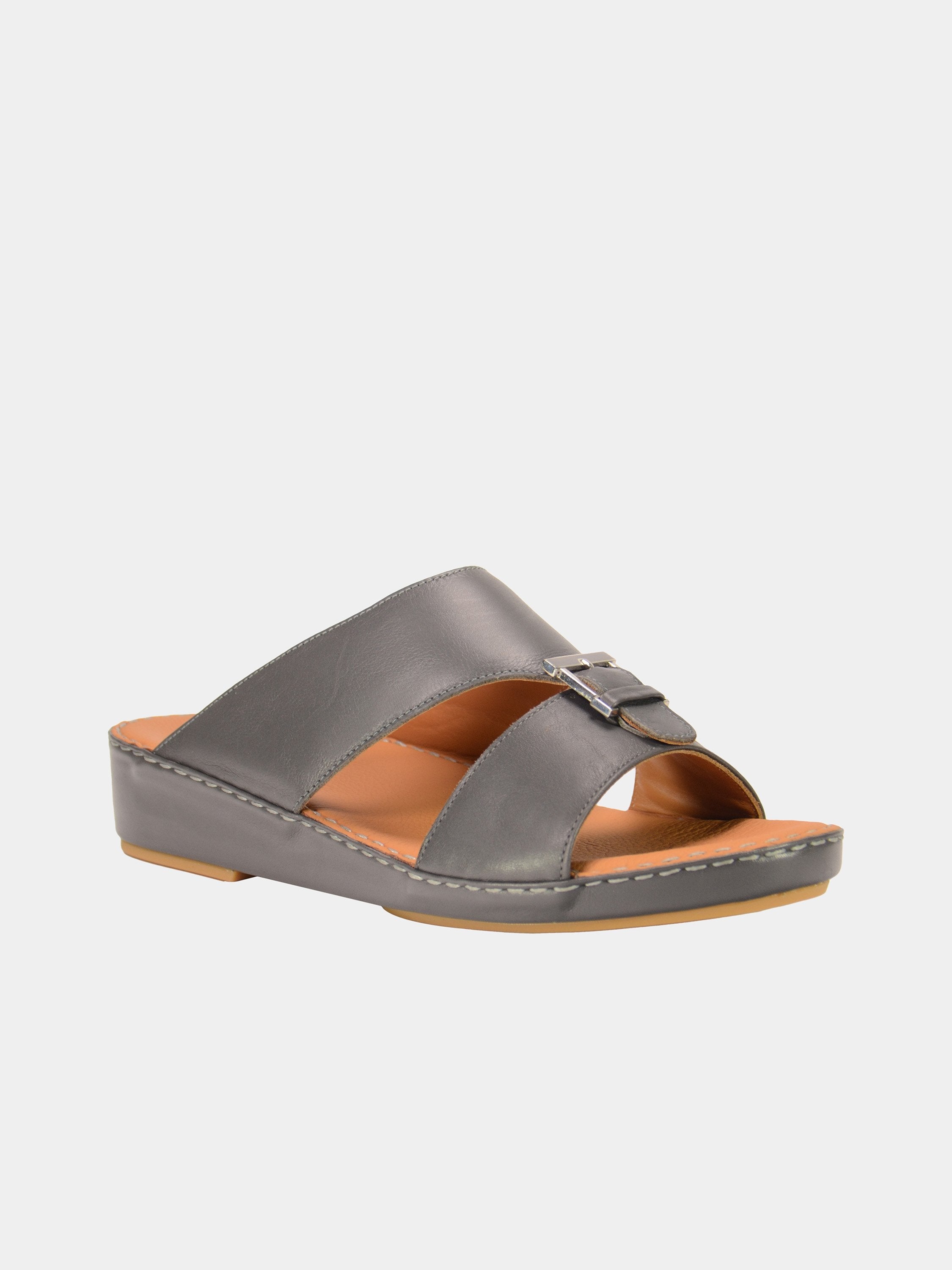 Barjeel Uno 001922 Stitch Detail Arabic Leather Sandals #color_Grey