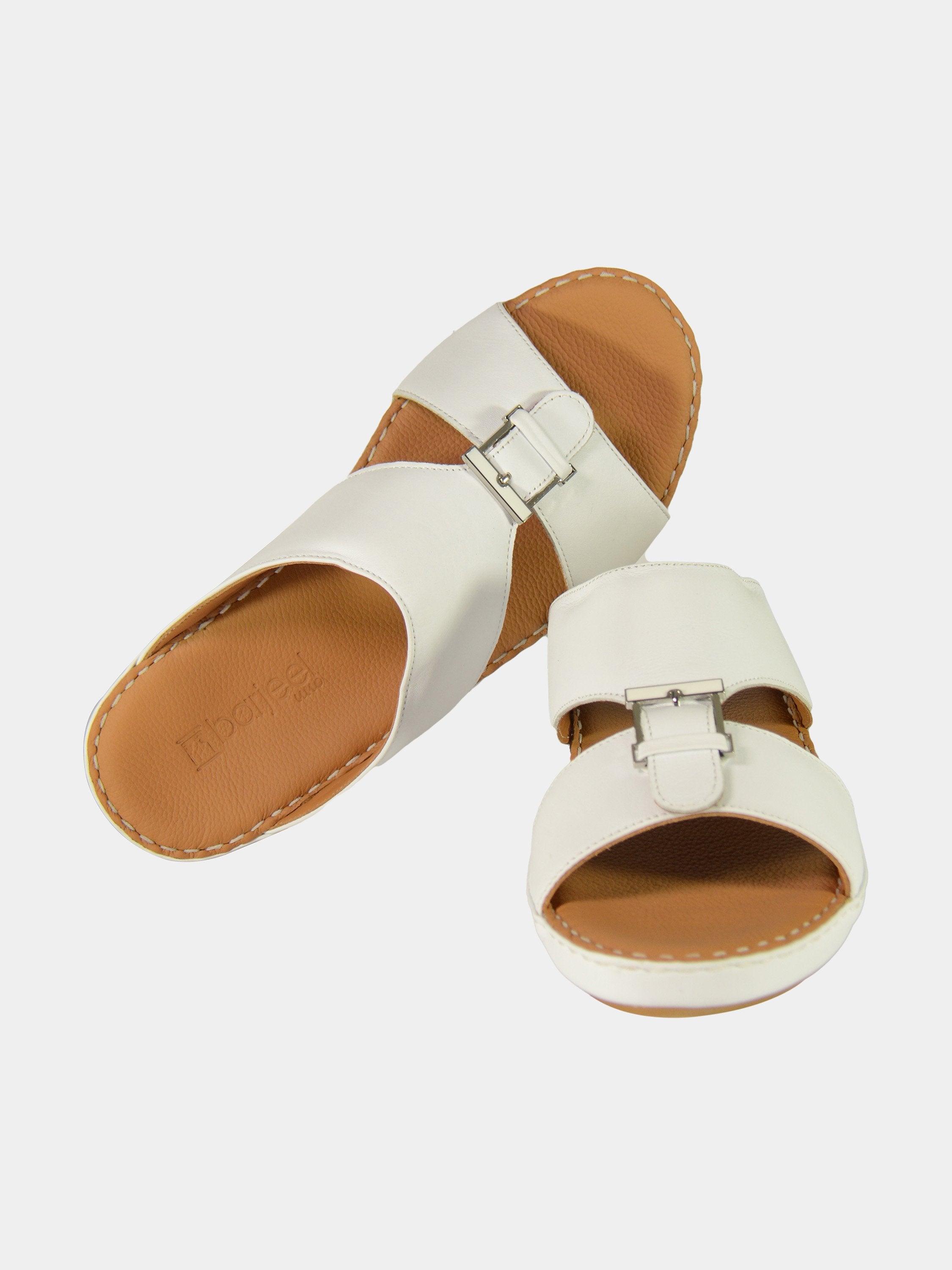 Barjeel Uno 001922 Stitch Detail Arabic Leather Sandals #color_White