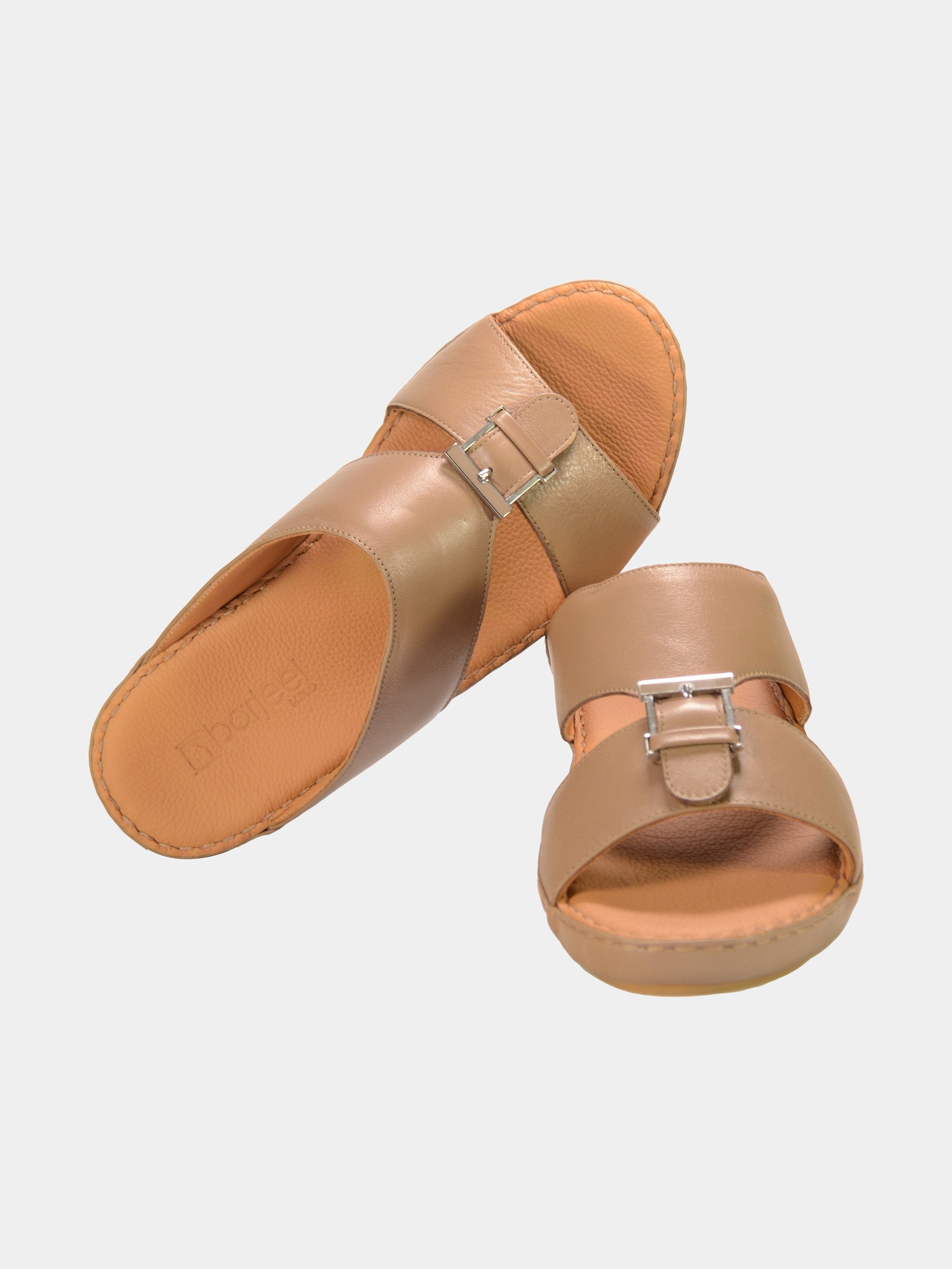 Barjeel Uno 001922 Stitch Detail Arabic Leather Sandals #color_Brown