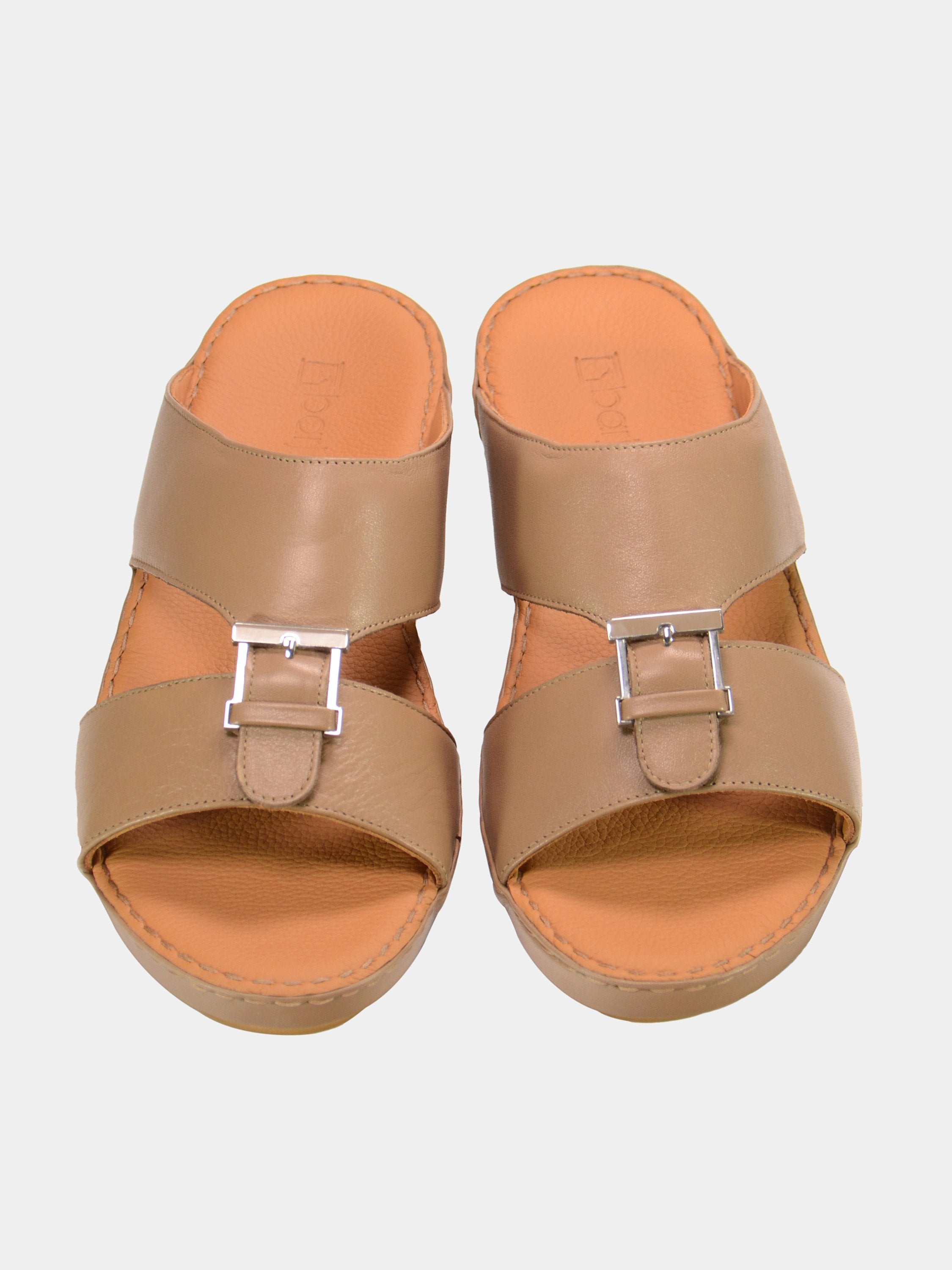 Barjeel Uno 001922 Stitch Detail Arabic Leather Sandals #color_Brown
