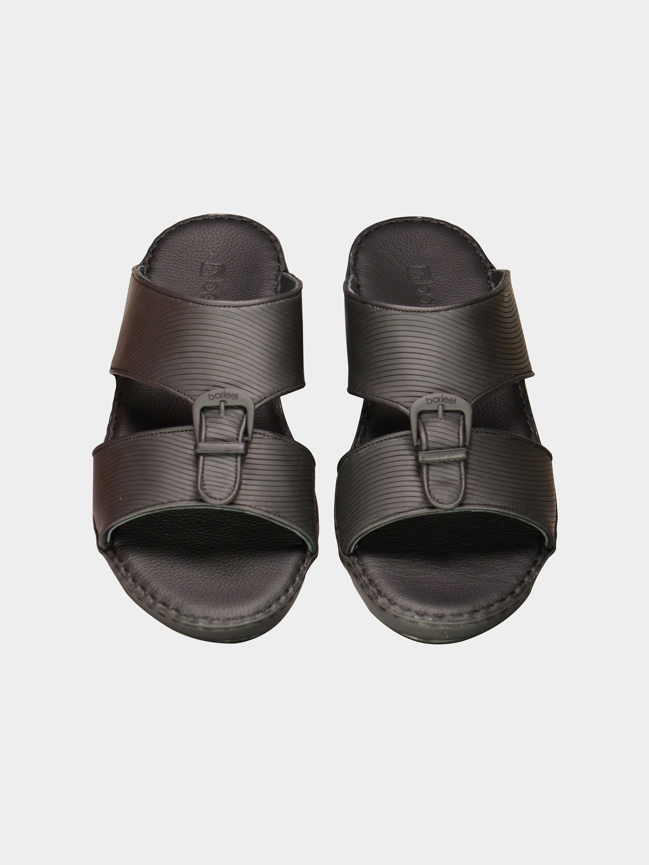 Barjeel Uno 001942 Textured Buckle Arabic Leather Sandals #color_Black