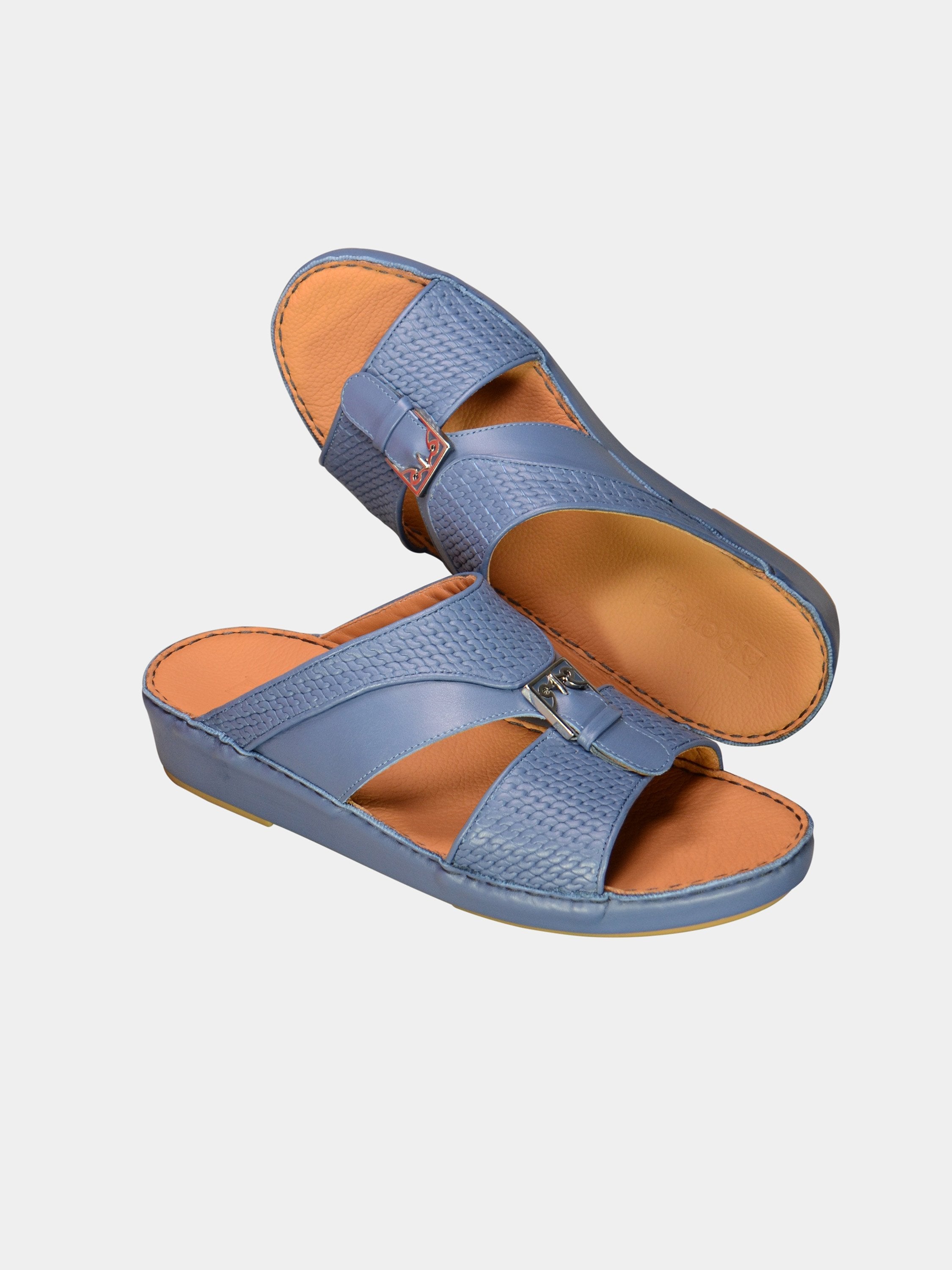 Barjeel Uno 001931 Textured Metal Detail Arabic Sandals #color_Blue