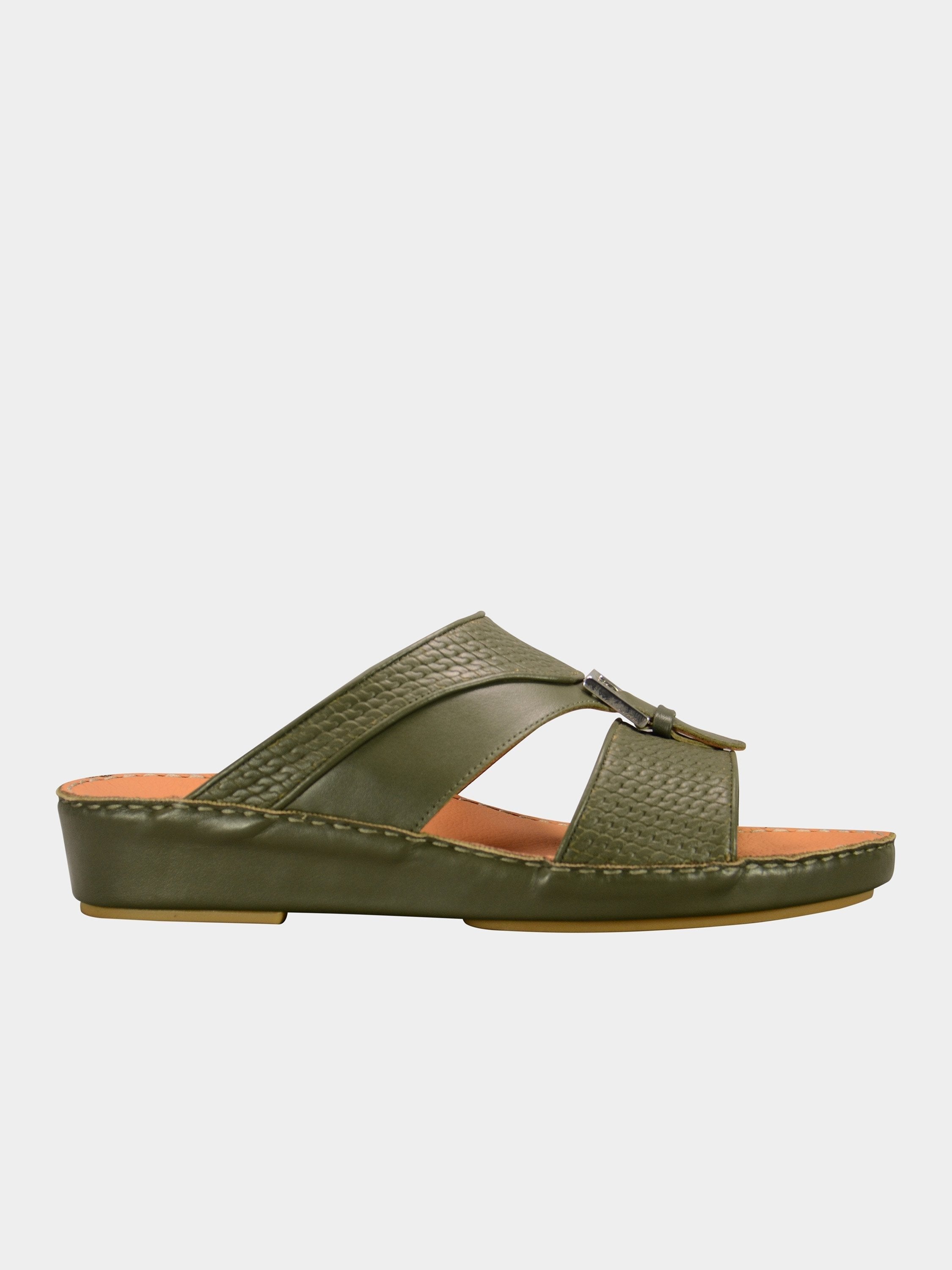 Barjeel Uno 001931 Textured Metal Detail Arabic Sandals #color_Green