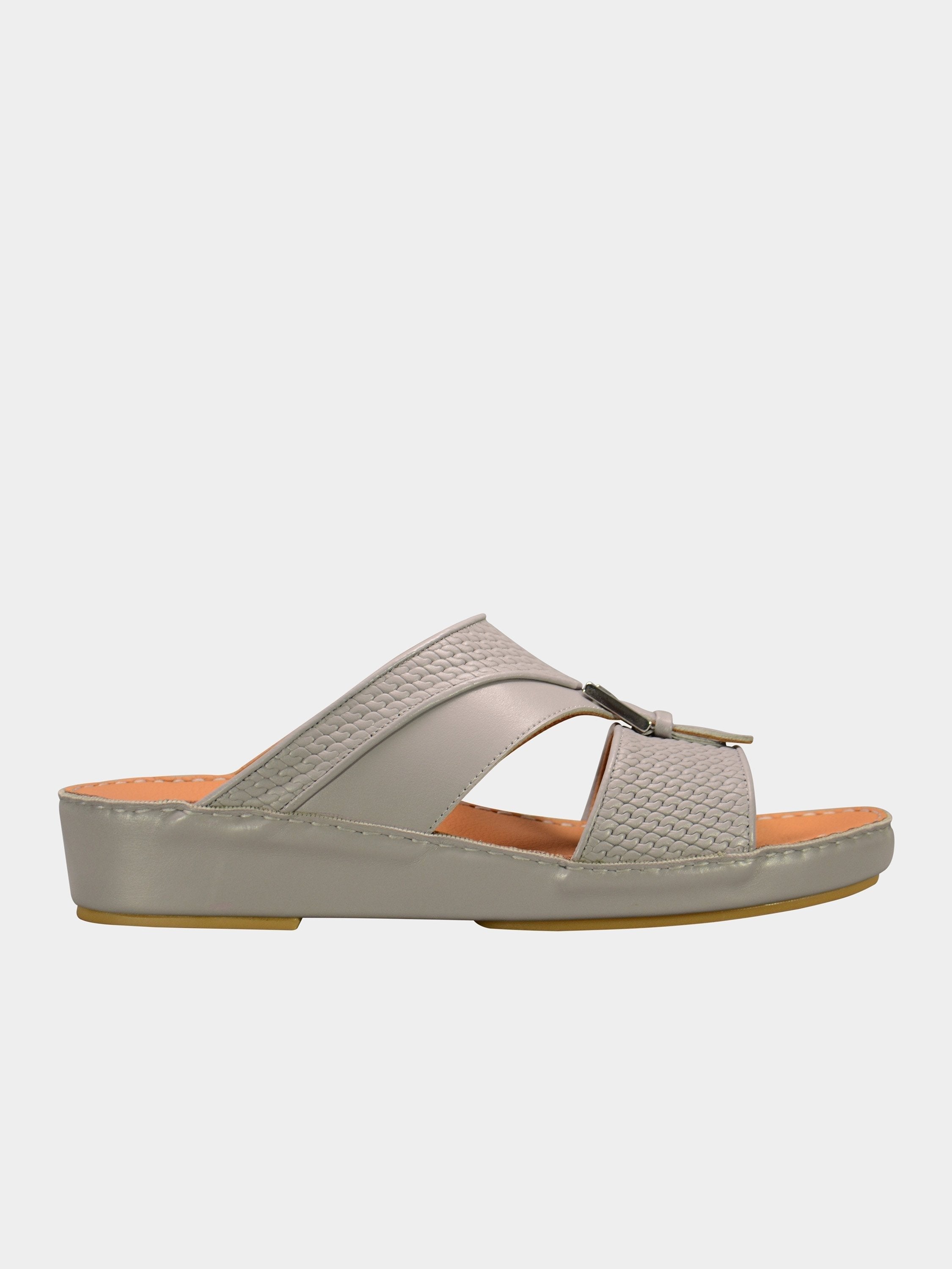 Barjeel Uno 001931 Textured Metal Detail Arabic Sandals #color_Grey