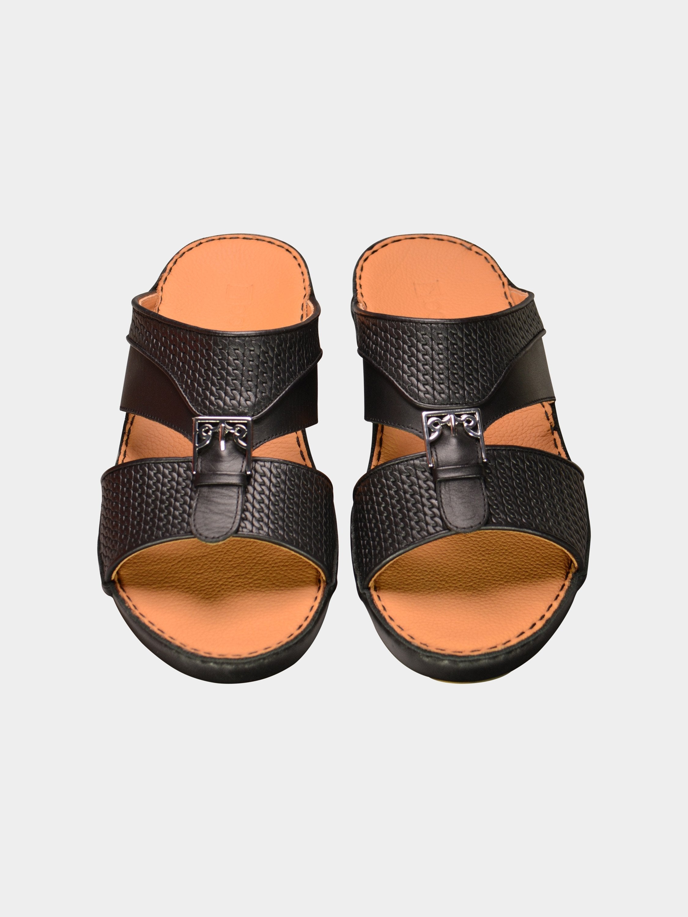Barjeel Uno 001931 Textured Metal Detail Arabic Sandals #color_Black
