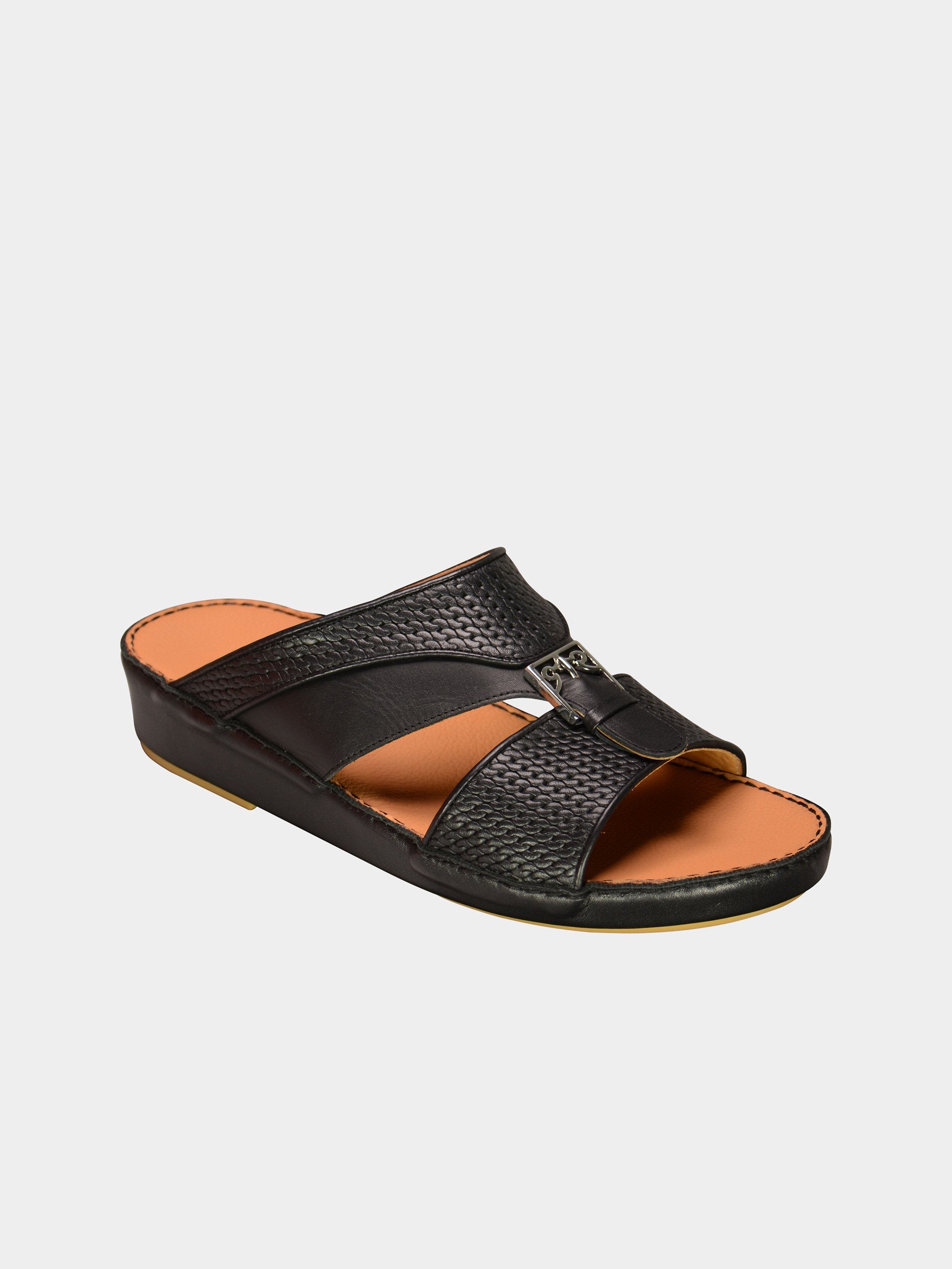 Barjeel Uno 001931 Textured Metal Detail Arabic Sandals #color_Black