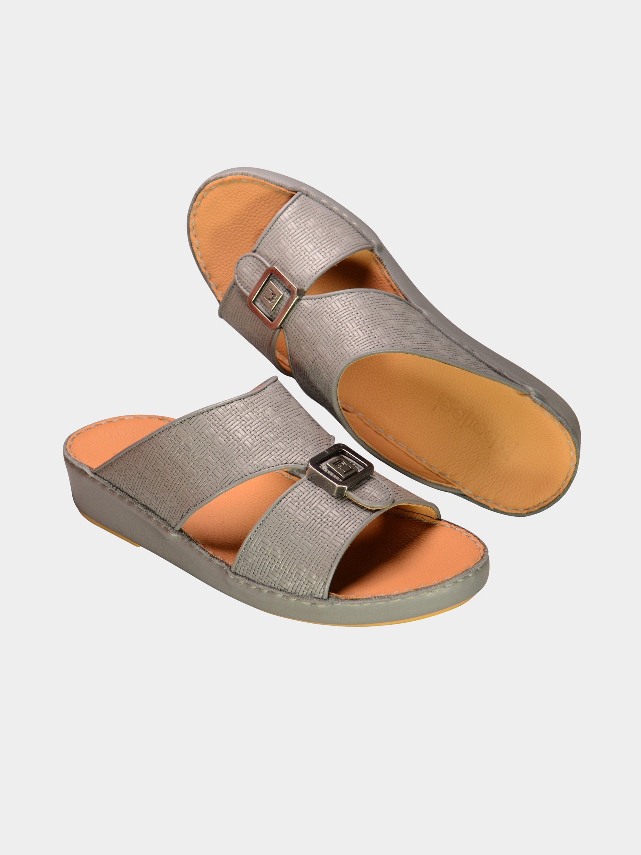 Barjeel Uno 000002 Textured Metal Detailed Arabic Sandals #color_Grey