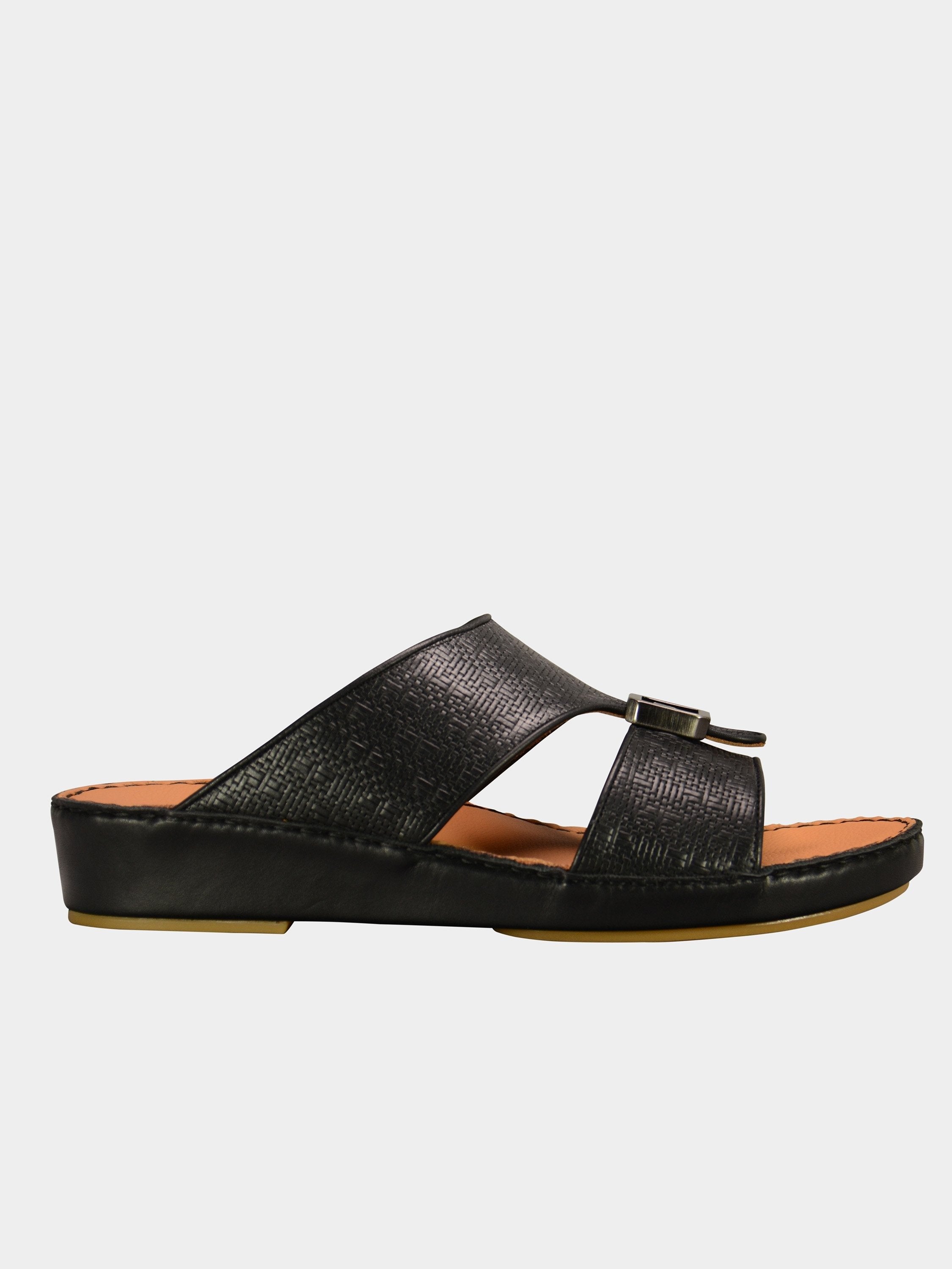 Barjeel Uno 000002 Textured Metal Detailed Arabic Sandals #color_Black