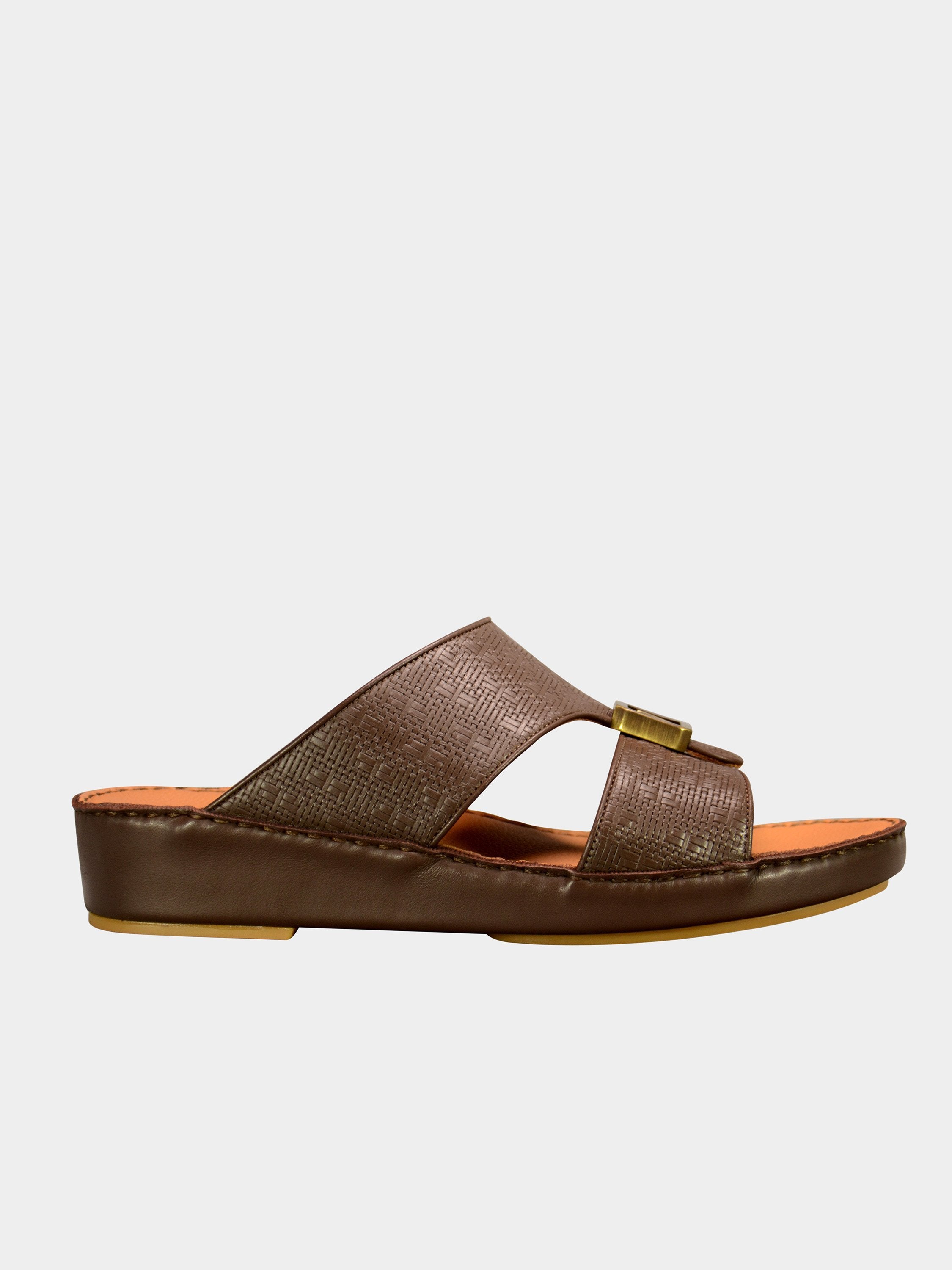 Barjeel Uno 000002 Textured Metal Detailed Arabic Sandals #color_Brown